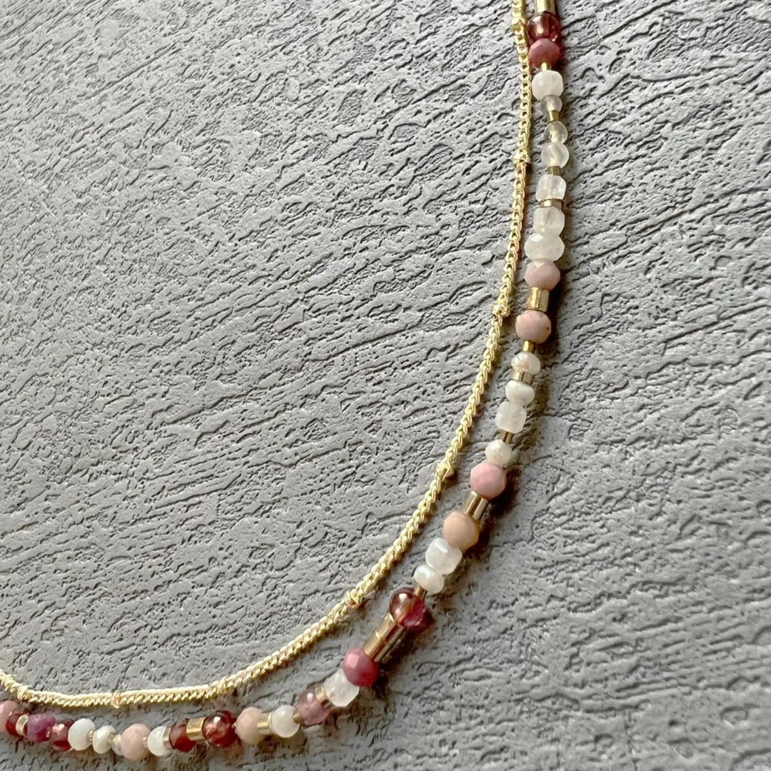 Jade Vine Pearl and natural stone beads choker necklace (cherry blossom)
