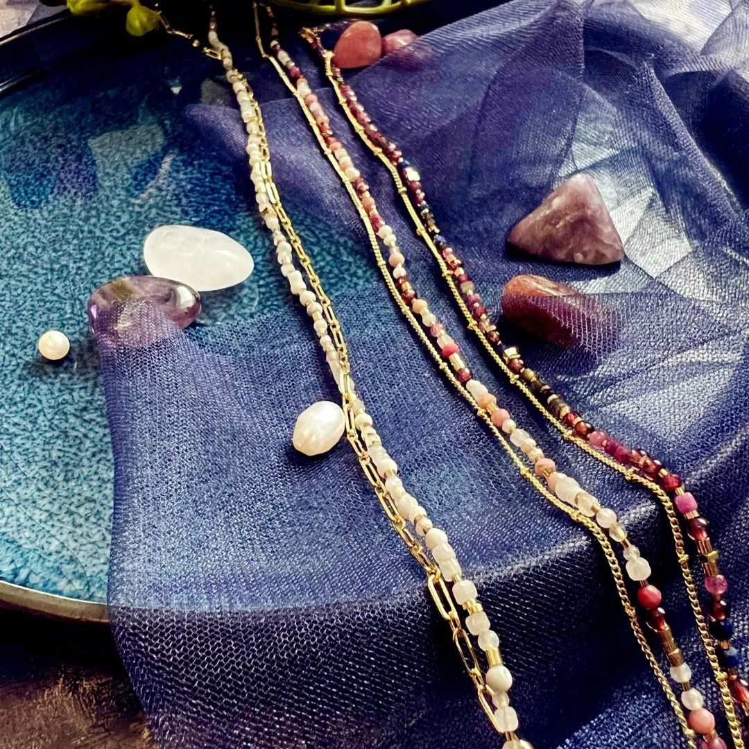 Jade Vine Pearl and natural stone beads choker necklace (cherry blossom)