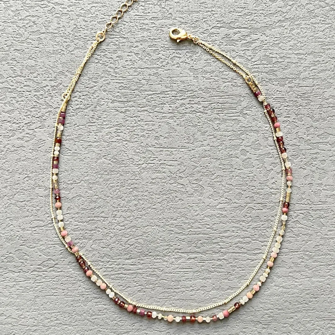 Jade Vine Pearl and natural stone beads choker necklace (cherry blossom)