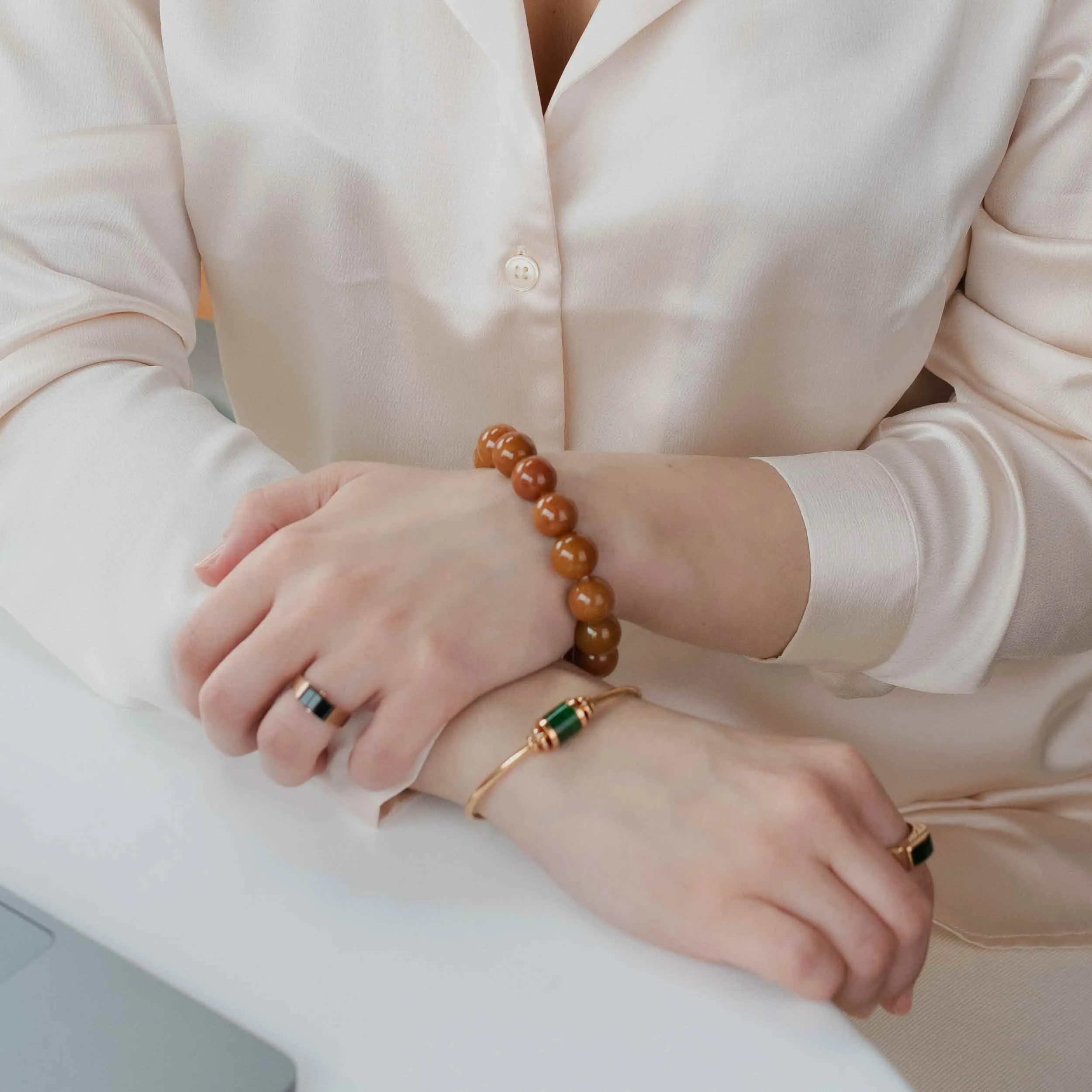 Jadeite Jade 13mm Red Round Beads Bracelet ( 13 mm )