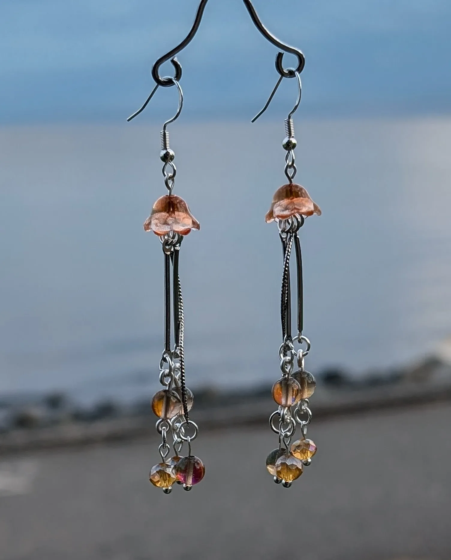 Jellyfish - Earrings ( Smokey aura quartz)