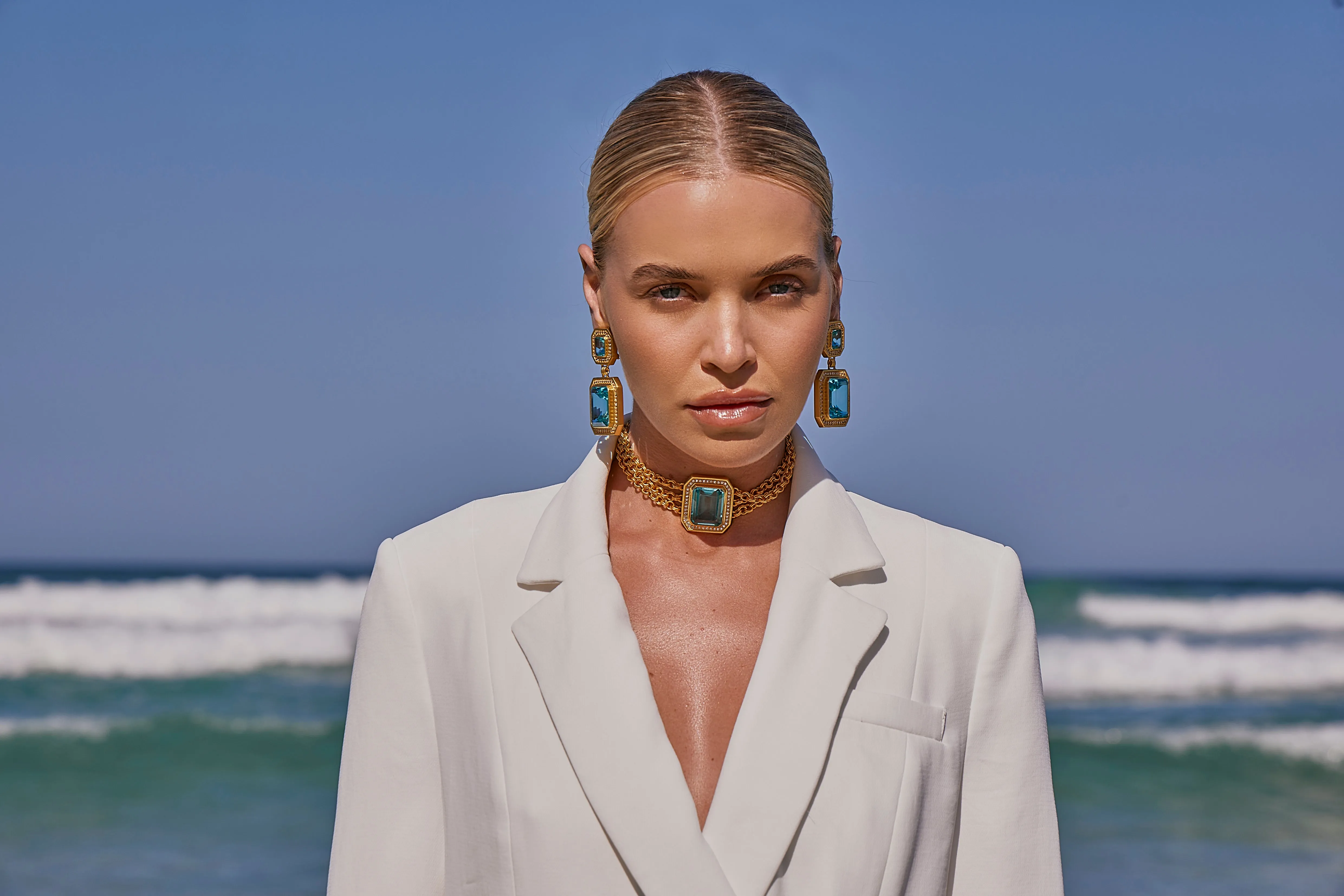 Jennifer Earrings Light Blue Quartz & Clear Quartz Crystal (PRE-ORDER)