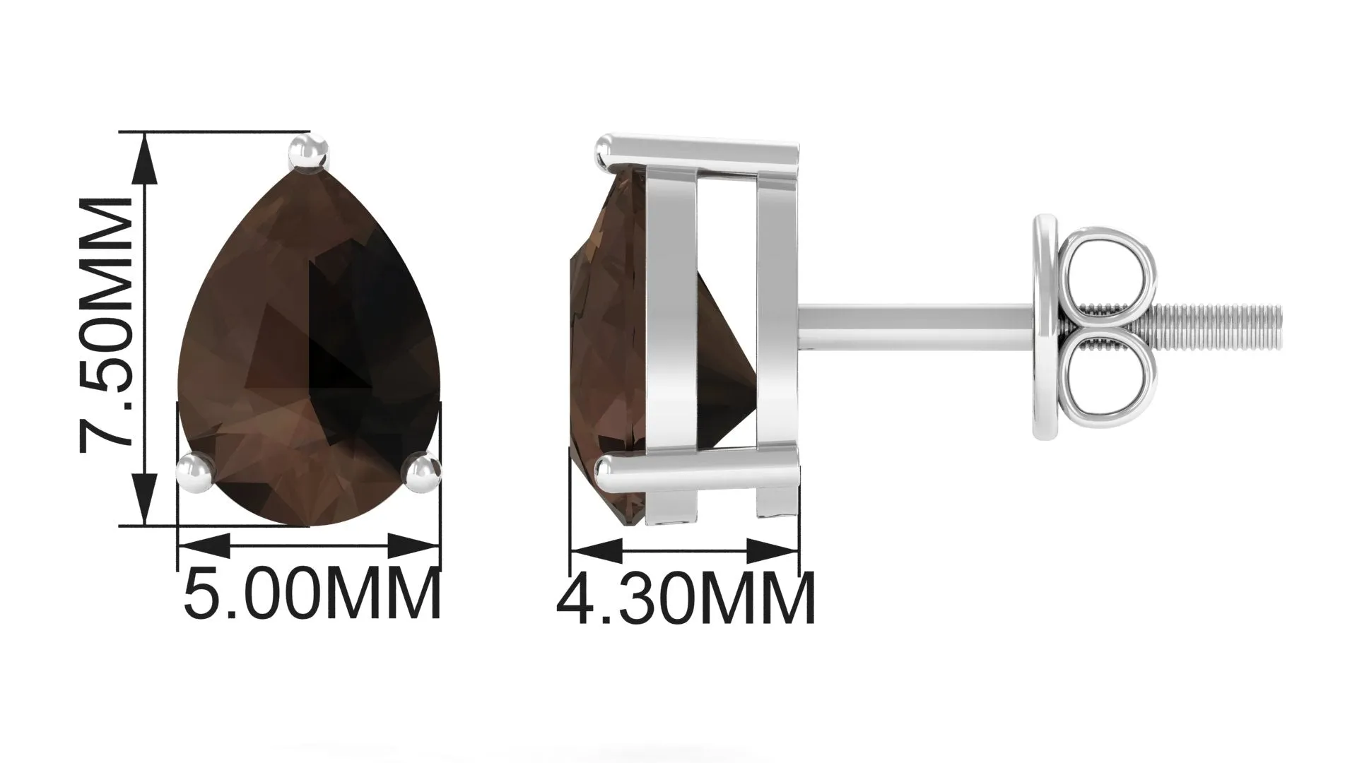 June Birthstone 2 CT Pear Cut Smoky Quartz Solitaire Wedding Stud Earring for Women