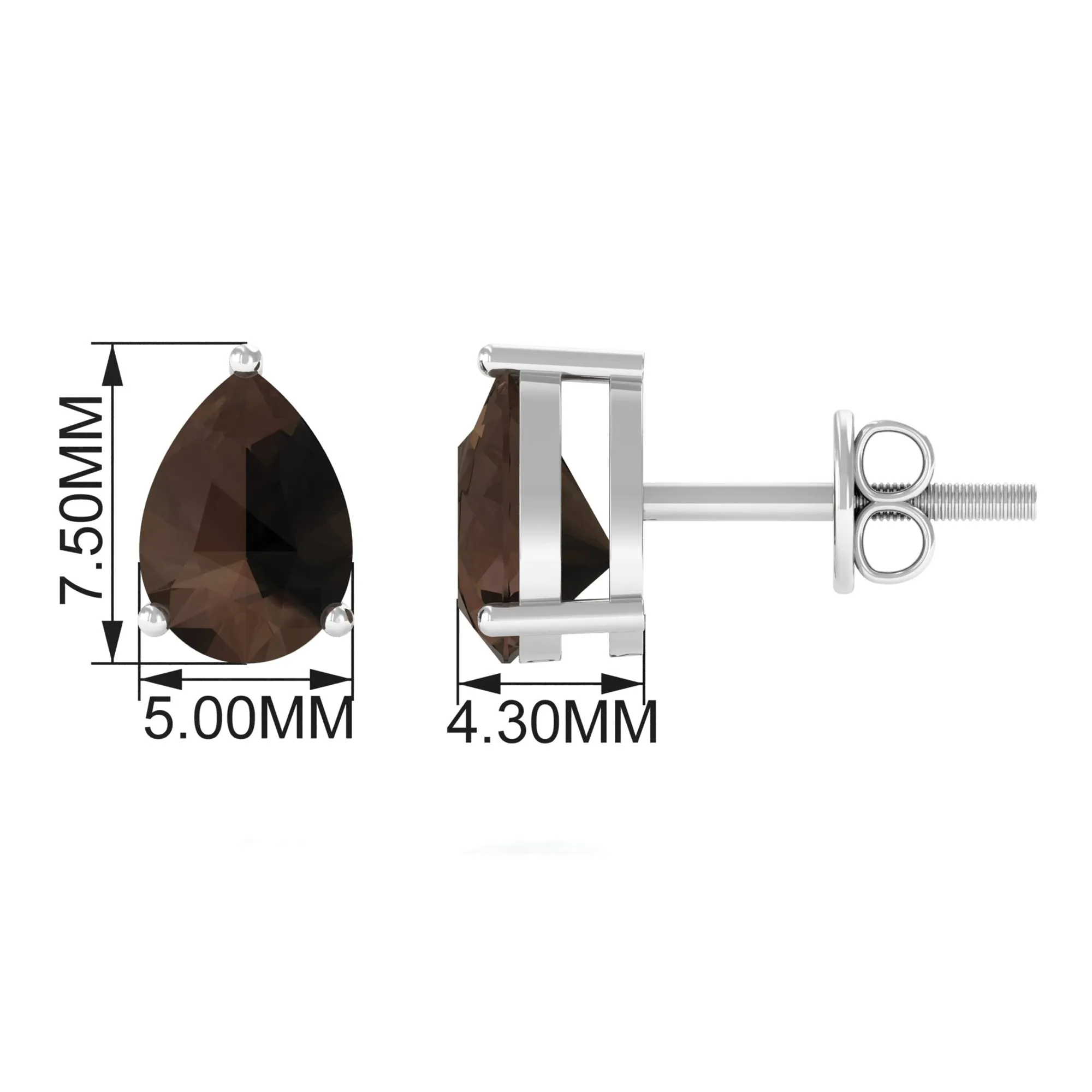 June Birthstone 2 CT Pear Cut Smoky Quartz Solitaire Wedding Stud Earring for Women