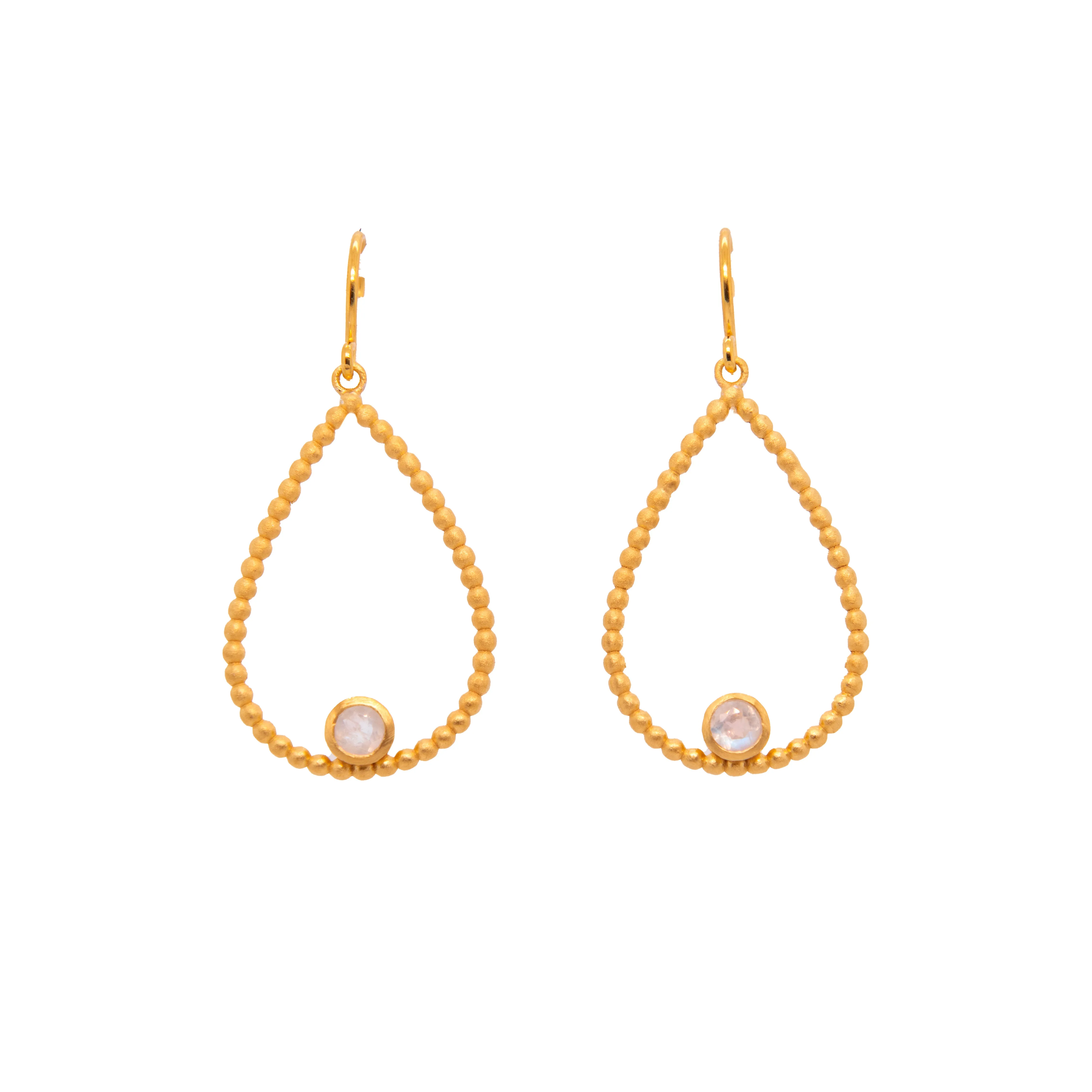Karma Pear Rainbow Moonstone Wire Earrings 24K Gold Vermeil