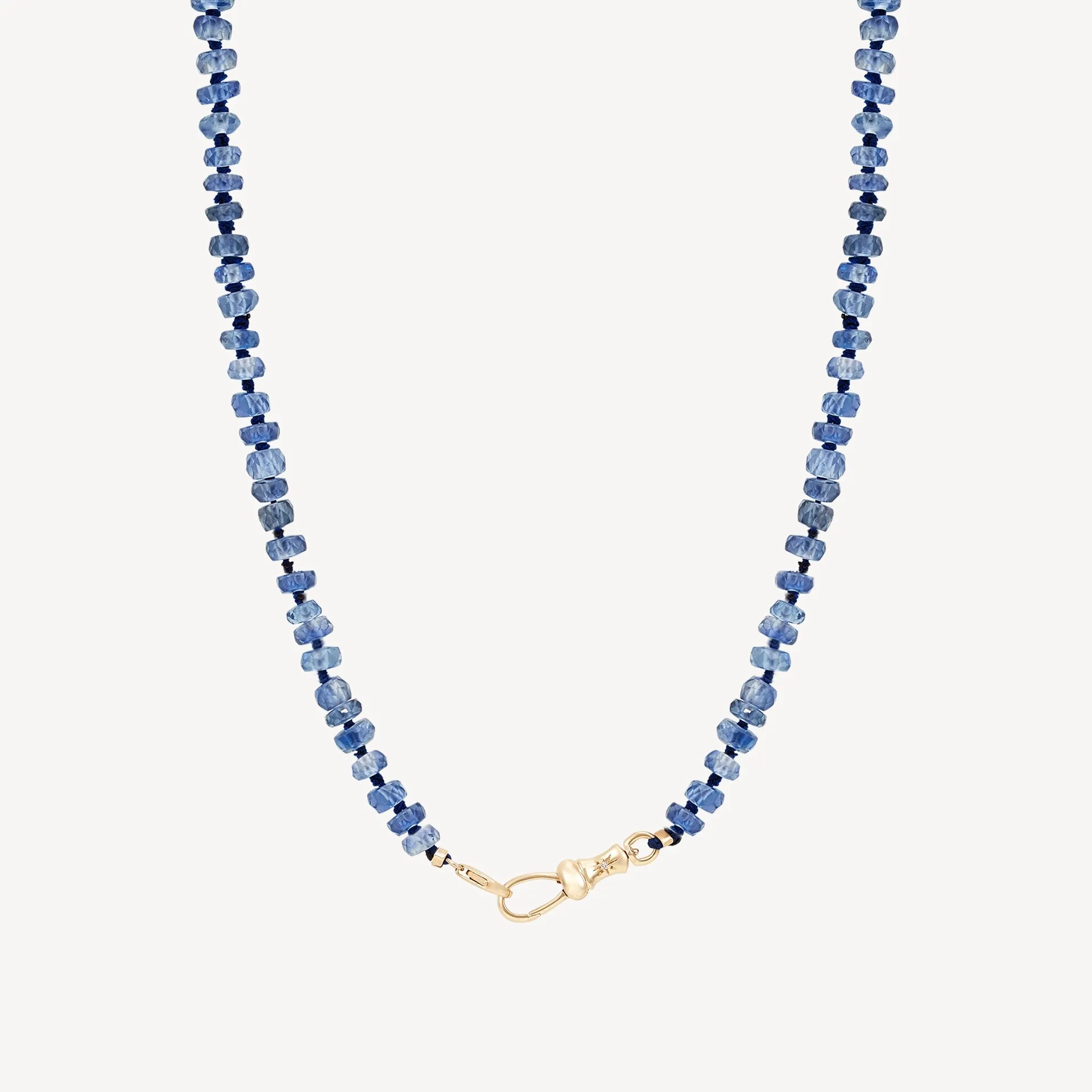 kyanite beaded mood necklace -10k yellow gold, kyanite