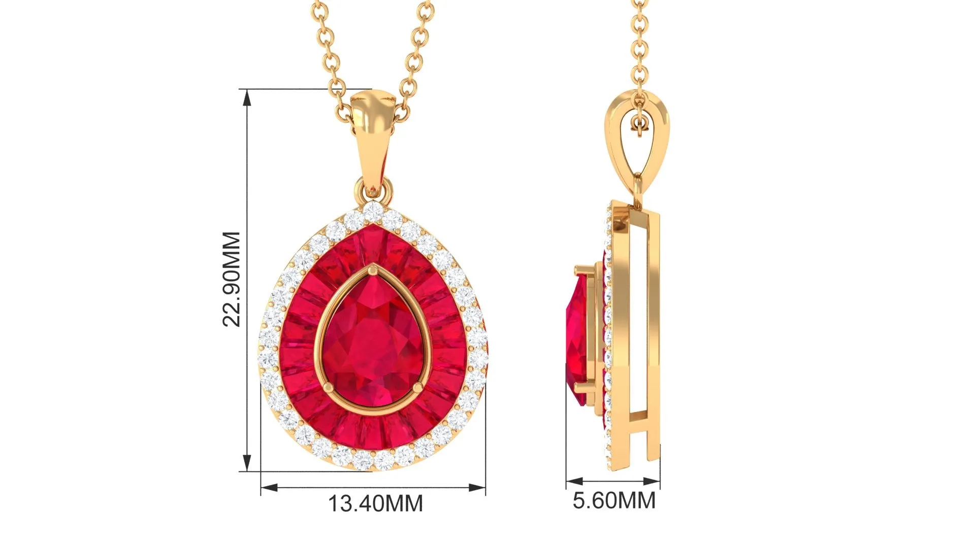 Lab Created Ruby Teardrop Pendant Necklace With Diamond Halo
