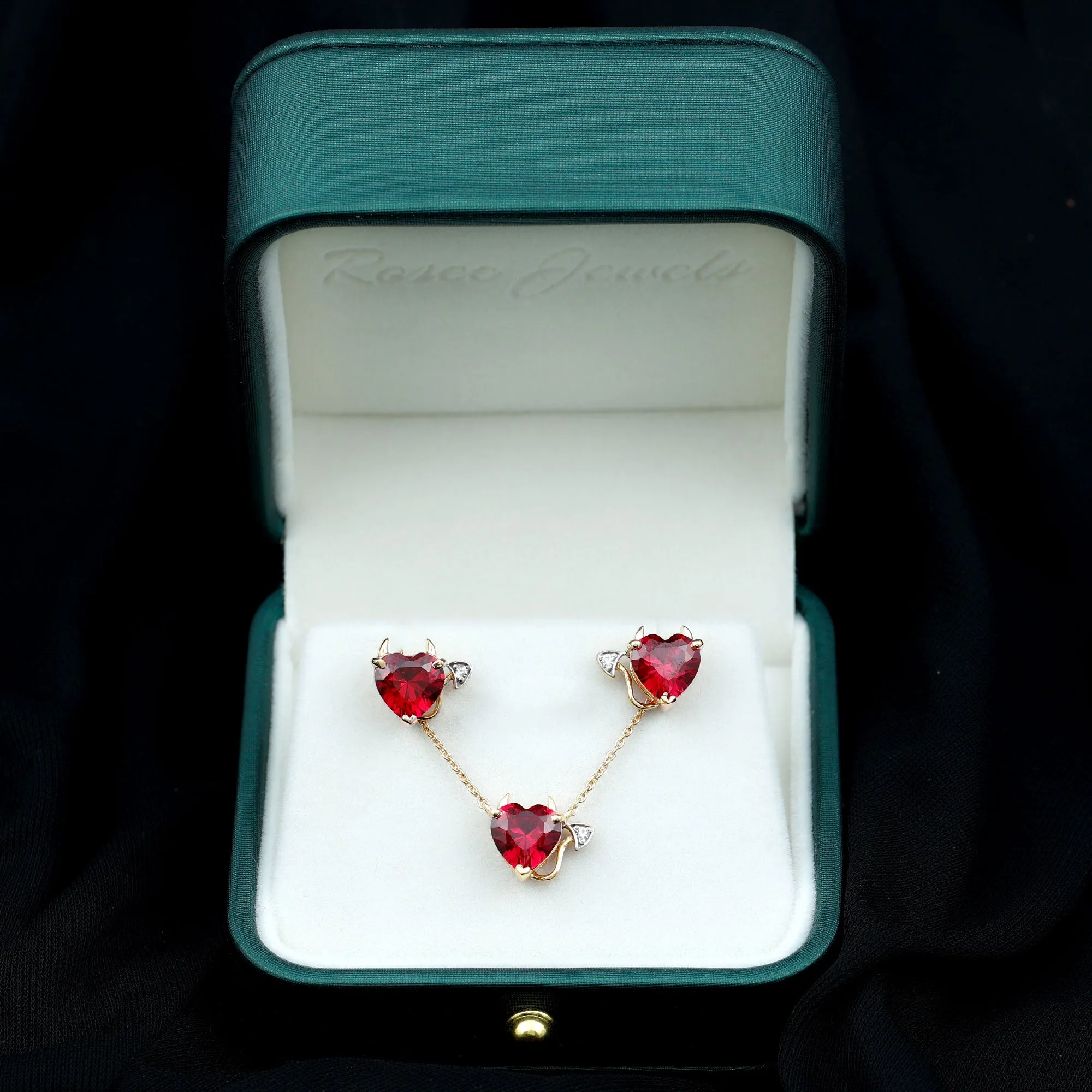Lab Grown Ruby Heart Necklace And Earrings Set With Diamond