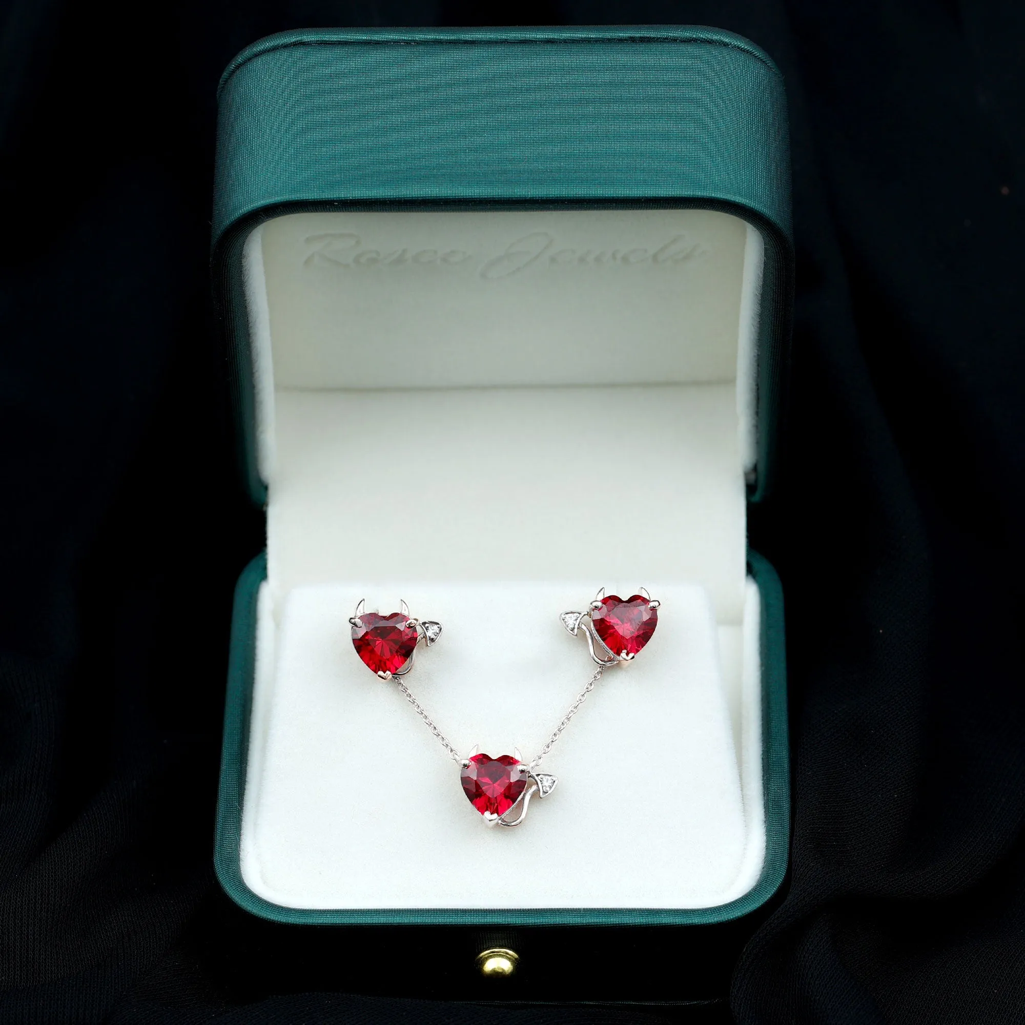 Lab Grown Ruby Heart Necklace And Earrings Set With Diamond