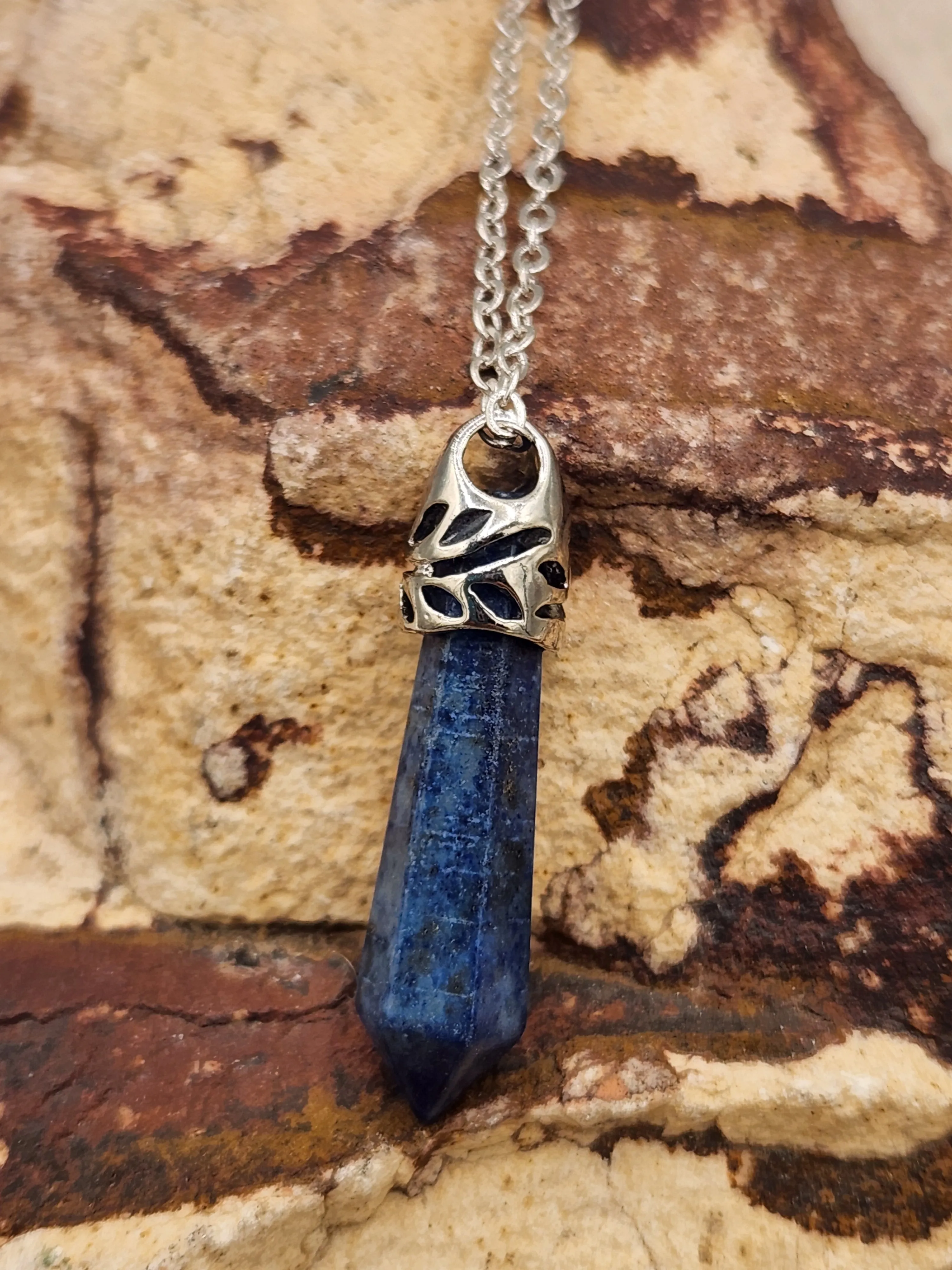 LAPIS CRYSTAL POINT NECKLACE - 24"