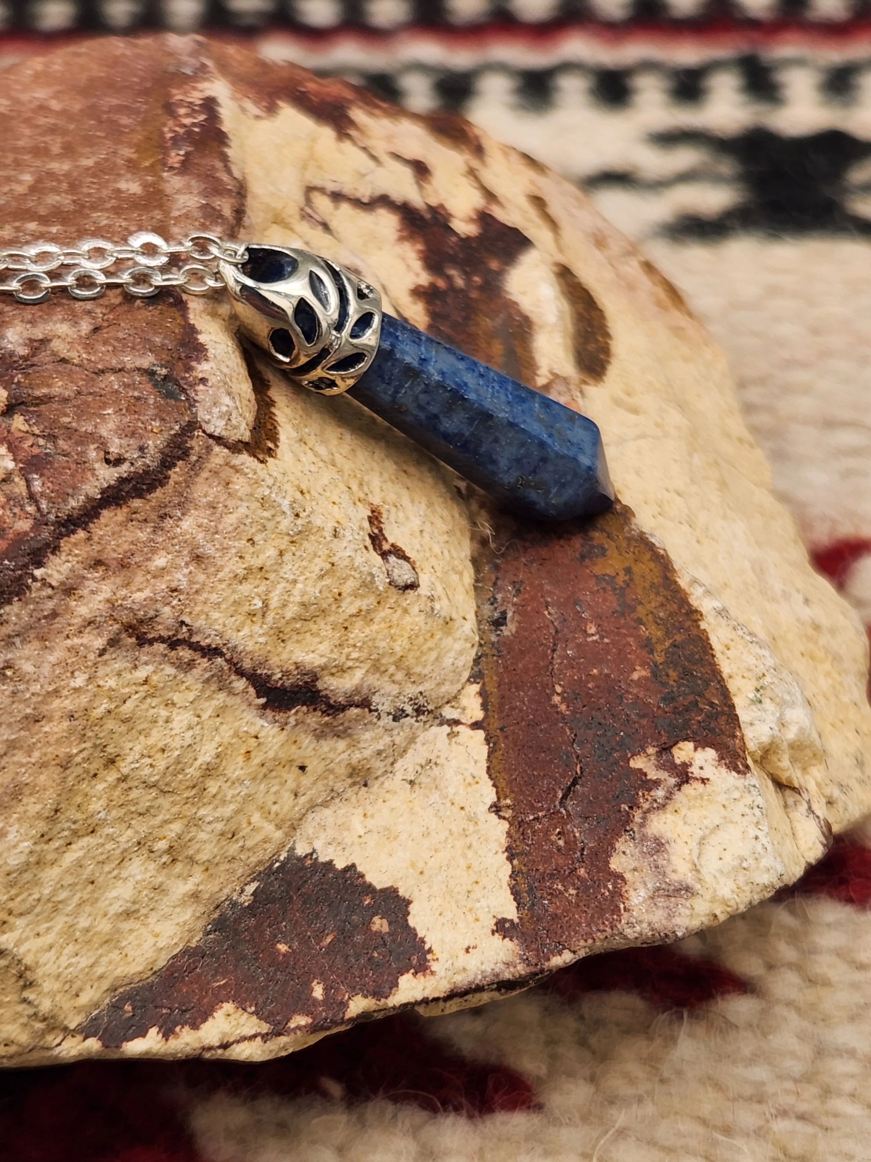 LAPIS CRYSTAL POINT NECKLACE - 24"