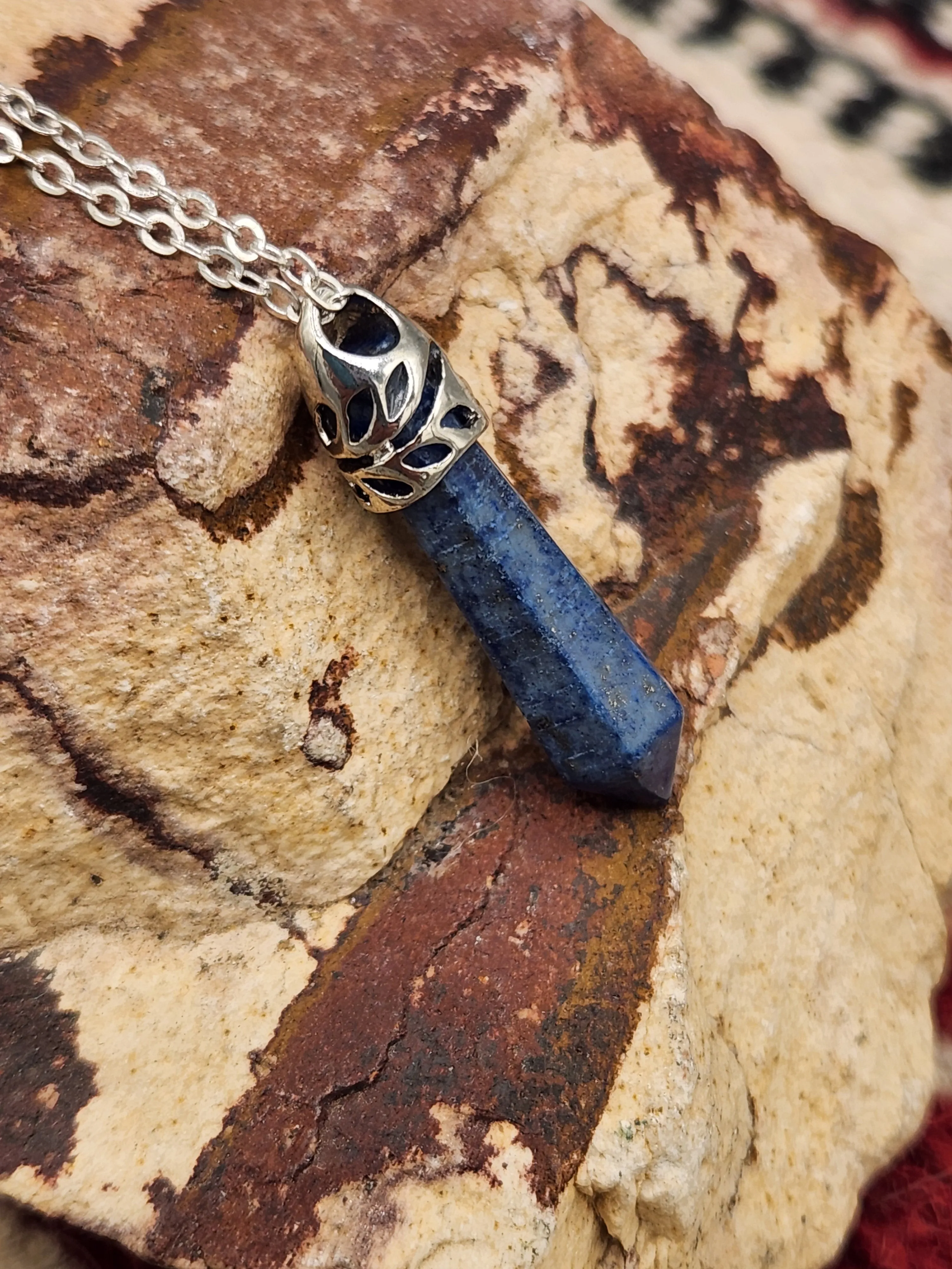 LAPIS CRYSTAL POINT NECKLACE - 24"