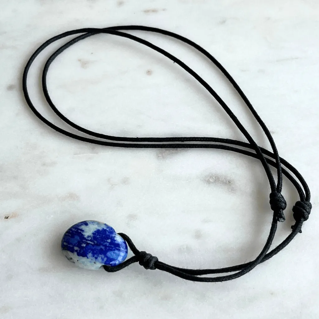 Lapis Lazuli Gemstone Pendant Necklace - Regal beauty by Luck Strings