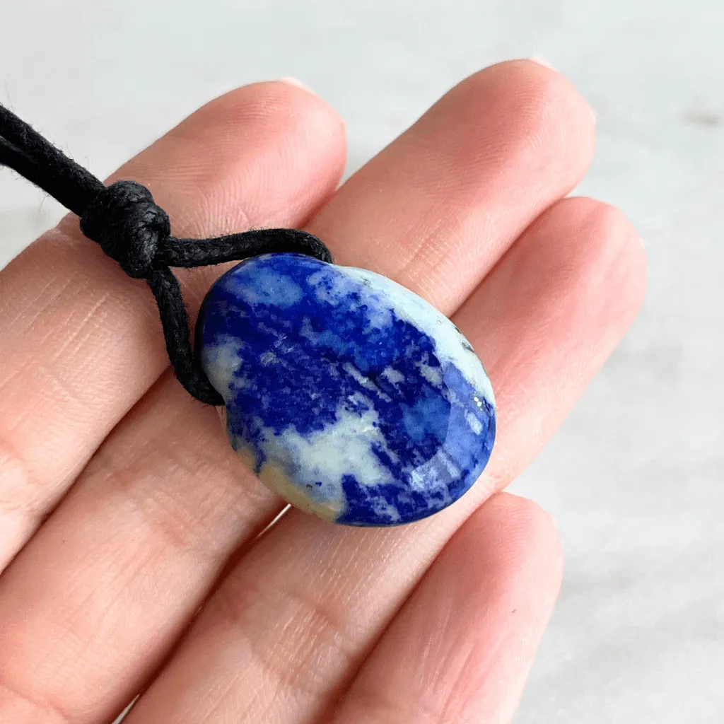 Lapis Lazuli Gemstone Pendant Necklace - Regal beauty by Luck Strings