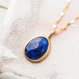 Lapis Necklace on Mirror Chain in 14k Gold