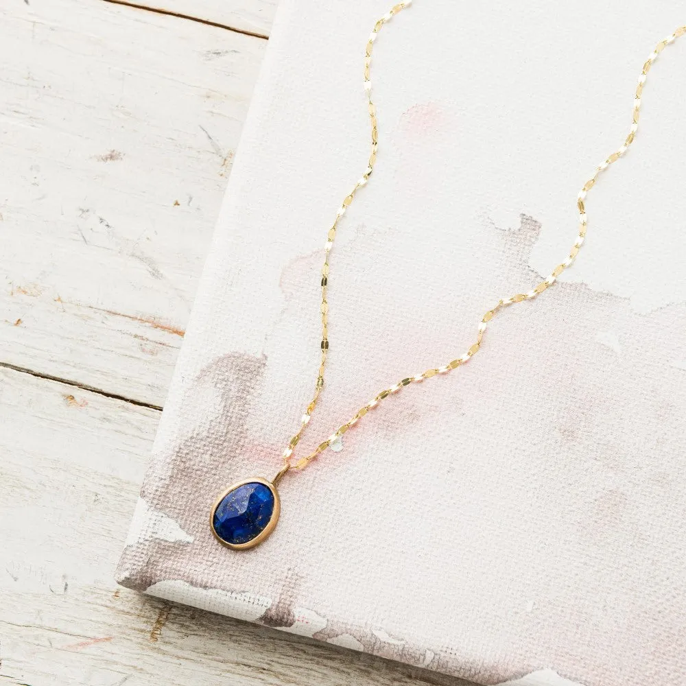 Lapis Necklace on Mirror Chain in 14k Gold