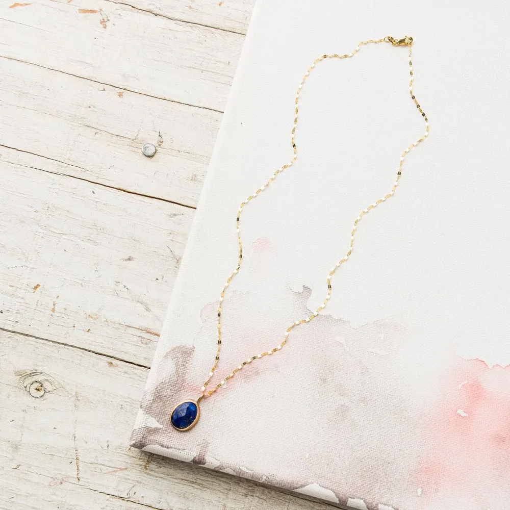 Lapis Necklace on Mirror Chain in 14k Gold