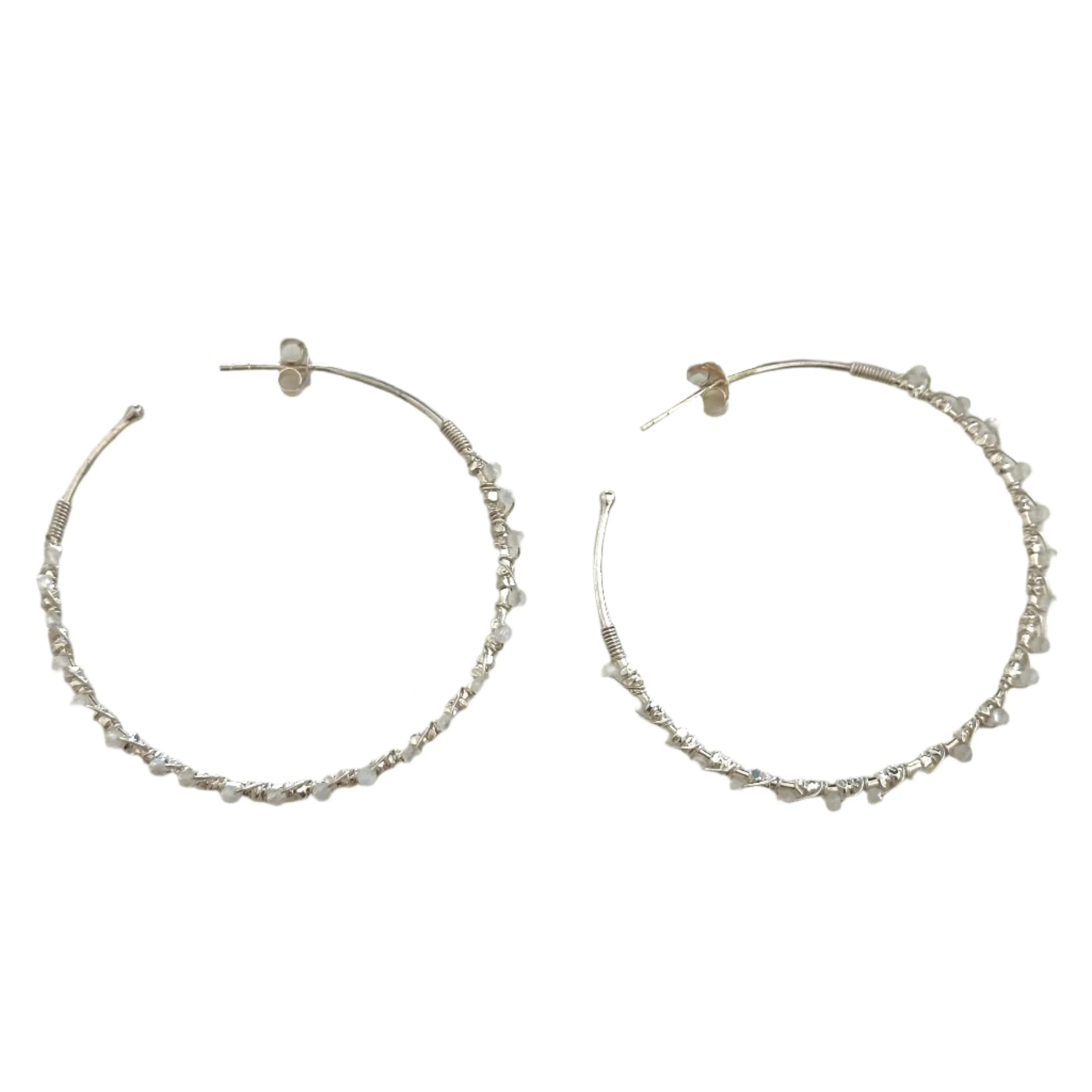 Large Hoop Earrings in Sterling Silver with Moonstone Gemstone