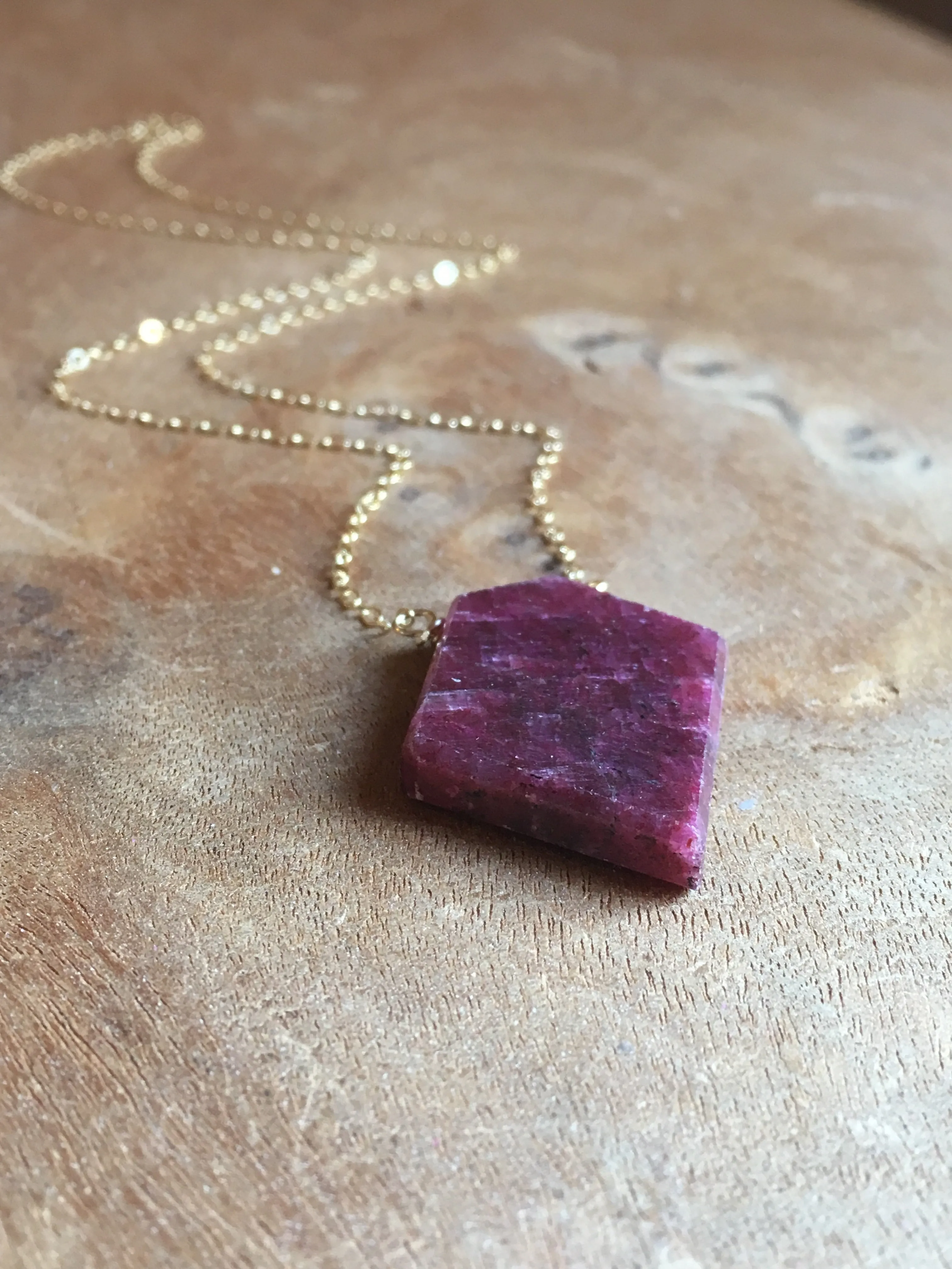 Large Raw Cut Genuine Ruby Pendant Necklace