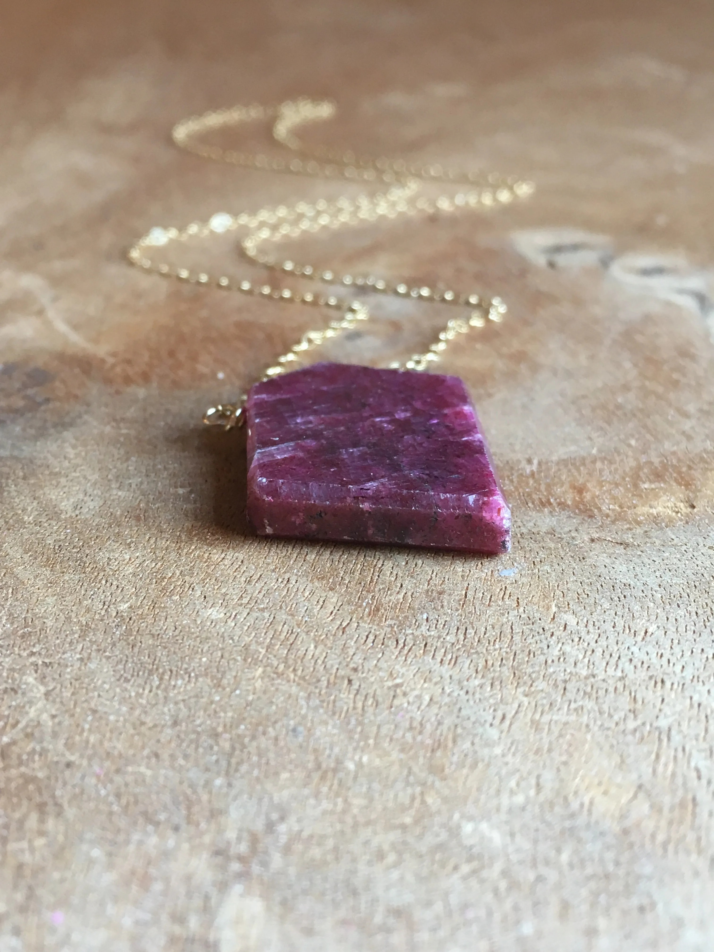 Large Raw Cut Genuine Ruby Pendant Necklace