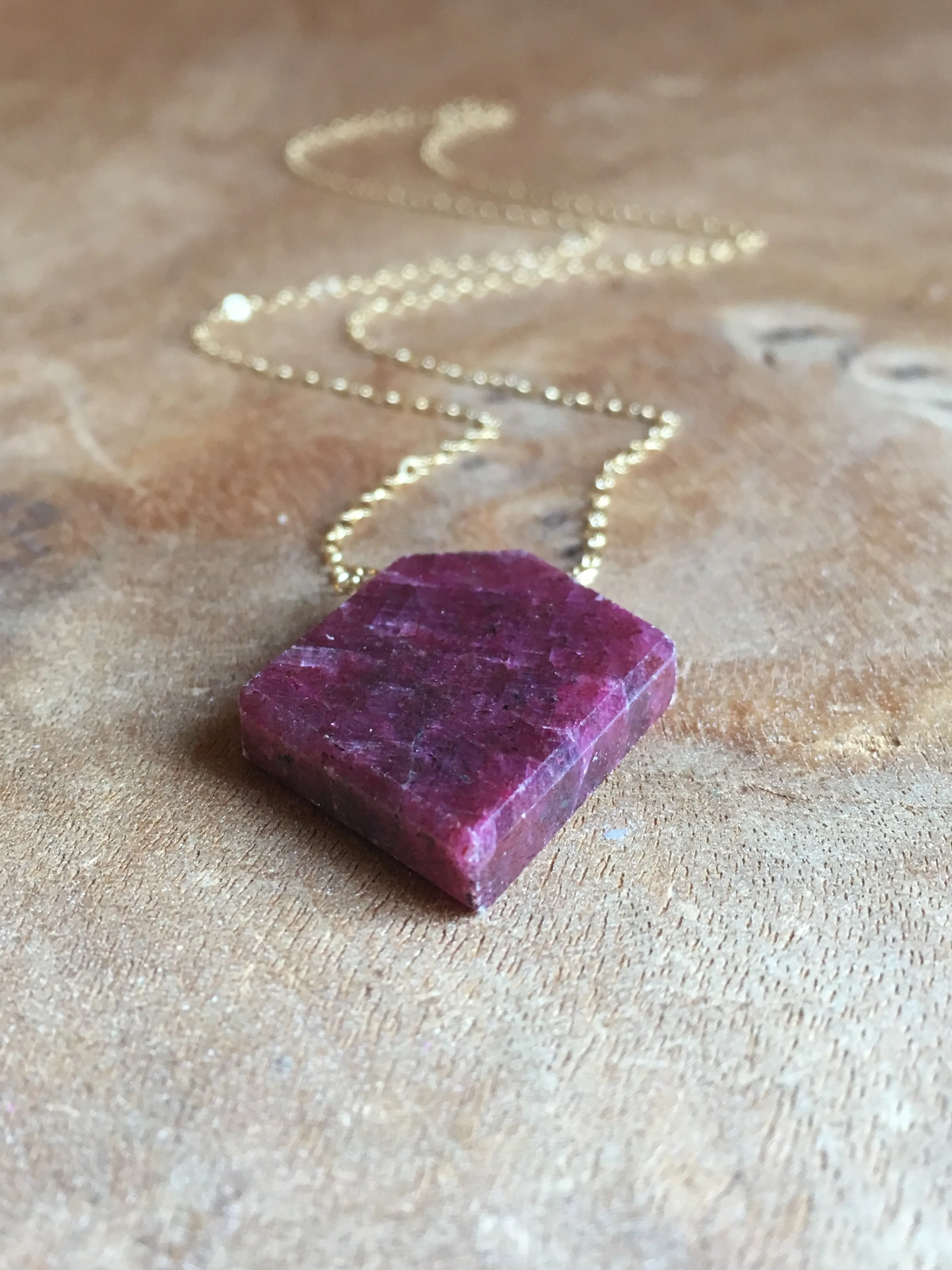 Large Raw Cut Genuine Ruby Pendant Necklace