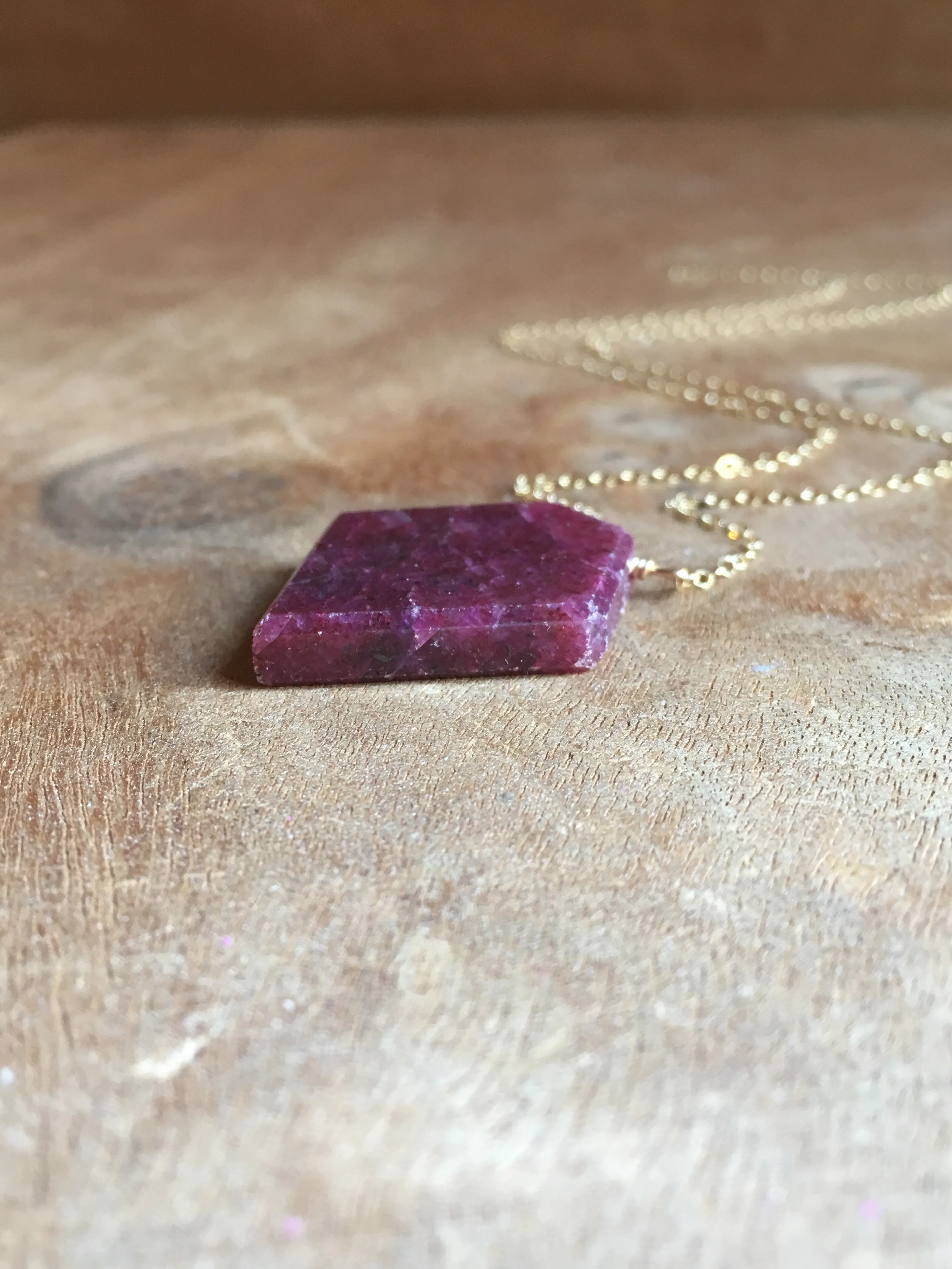 Large Raw Cut Genuine Ruby Pendant Necklace