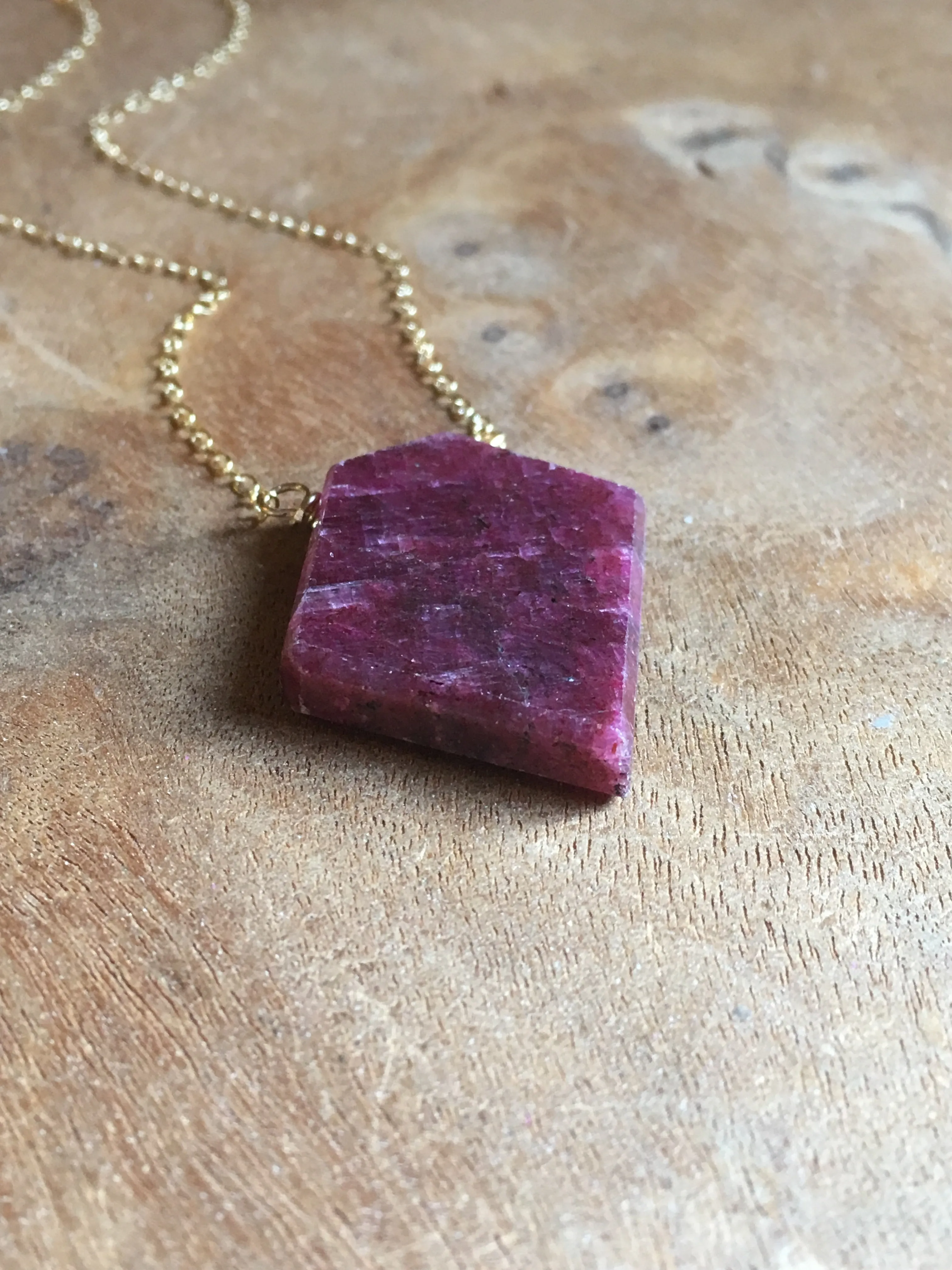 Large Raw Cut Genuine Ruby Pendant Necklace