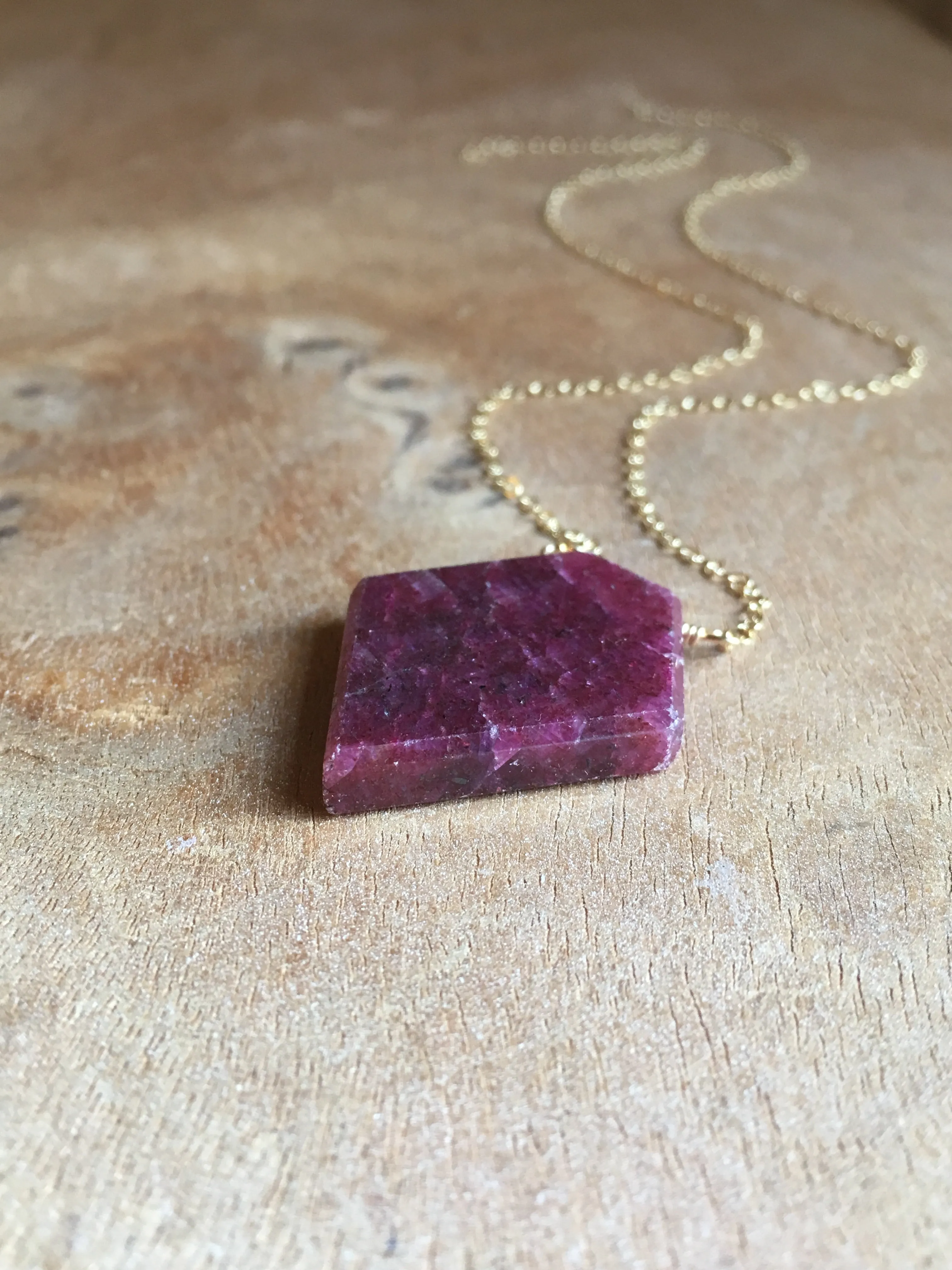 Large Raw Cut Genuine Ruby Pendant Necklace