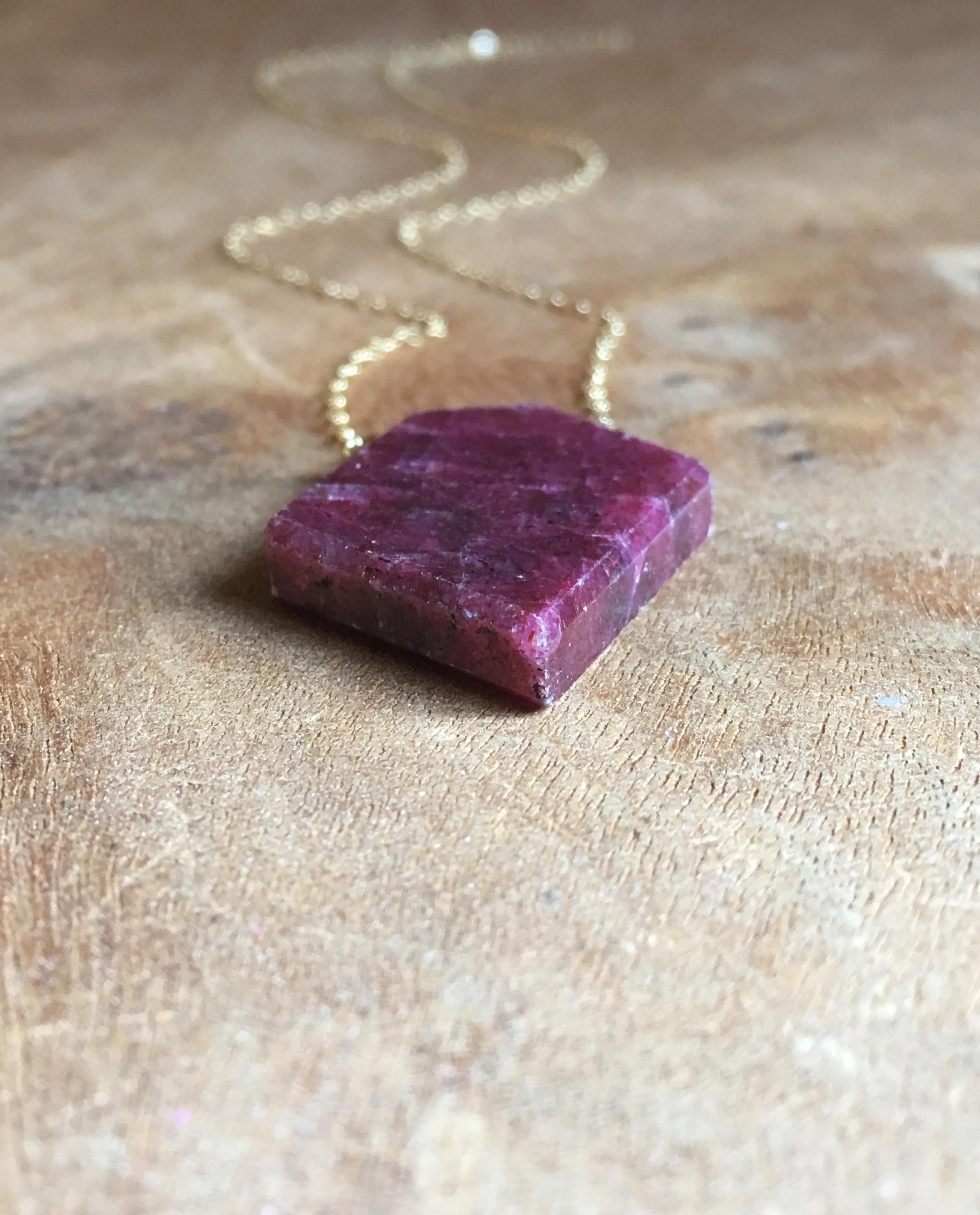Large Raw Cut Genuine Ruby Pendant Necklace