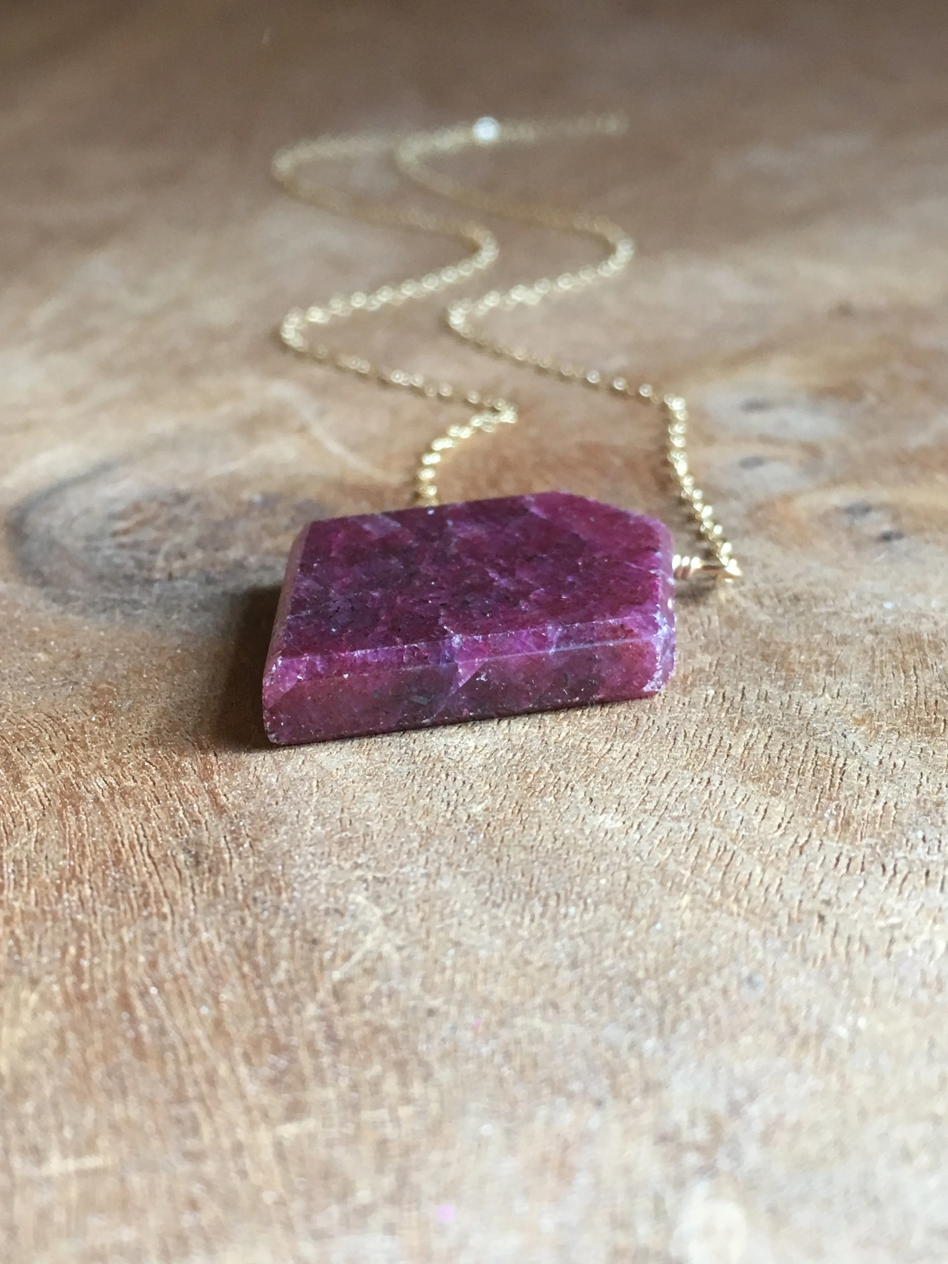 Large Raw Cut Genuine Ruby Pendant Necklace