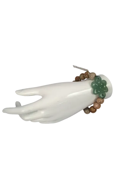Light Brown Stone Bracelet with Jade Knot Accent