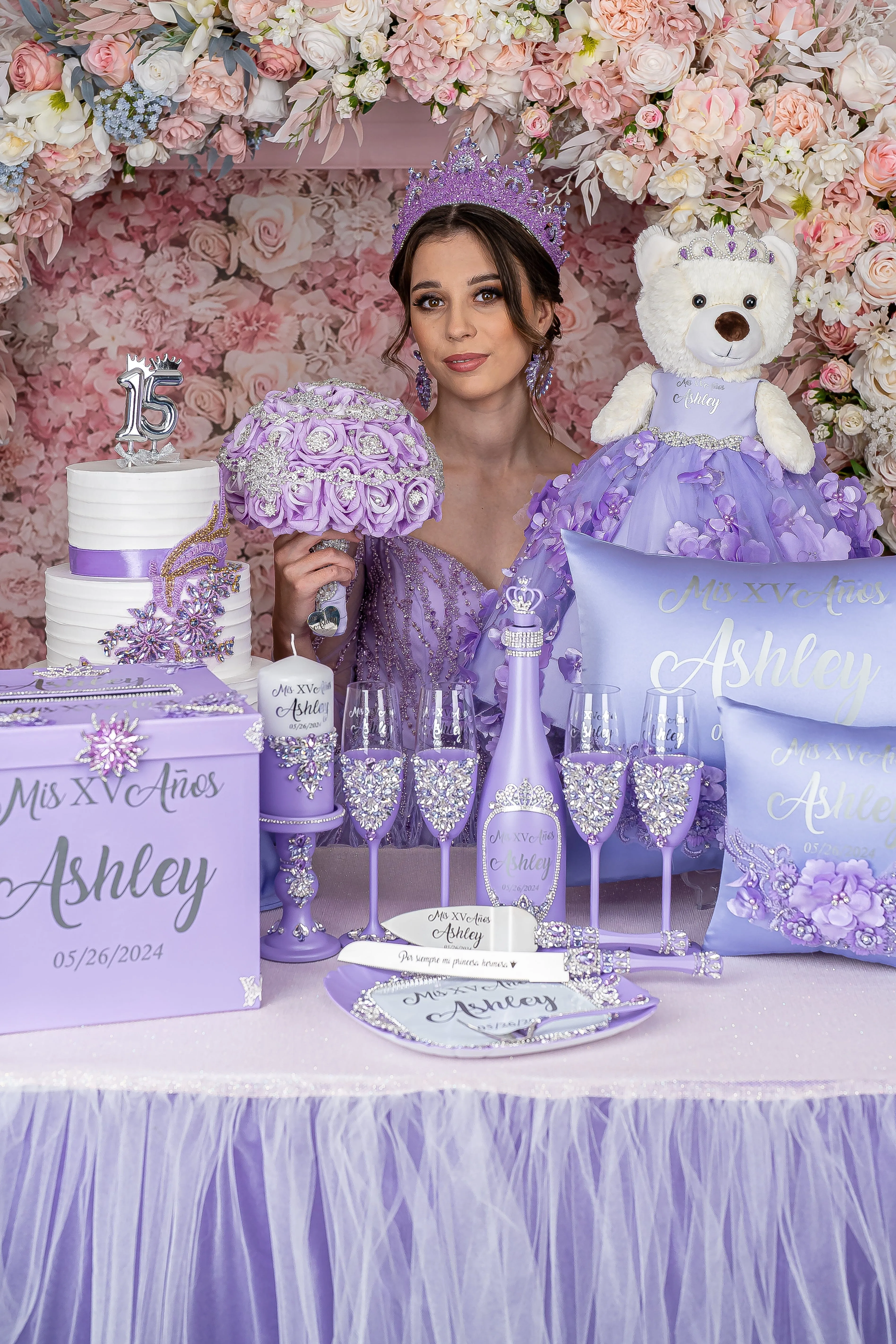 Lilac quinceanera tiara pillow