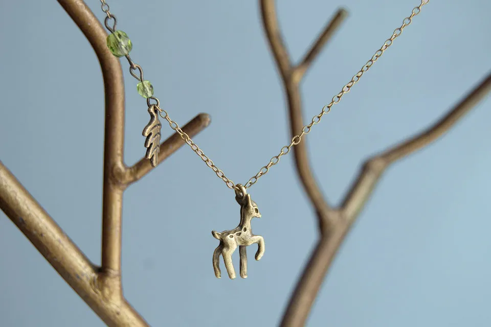 Little Brass Deer Necklace | Forest Deer Charm Necklace | Woodland Deer Pendant