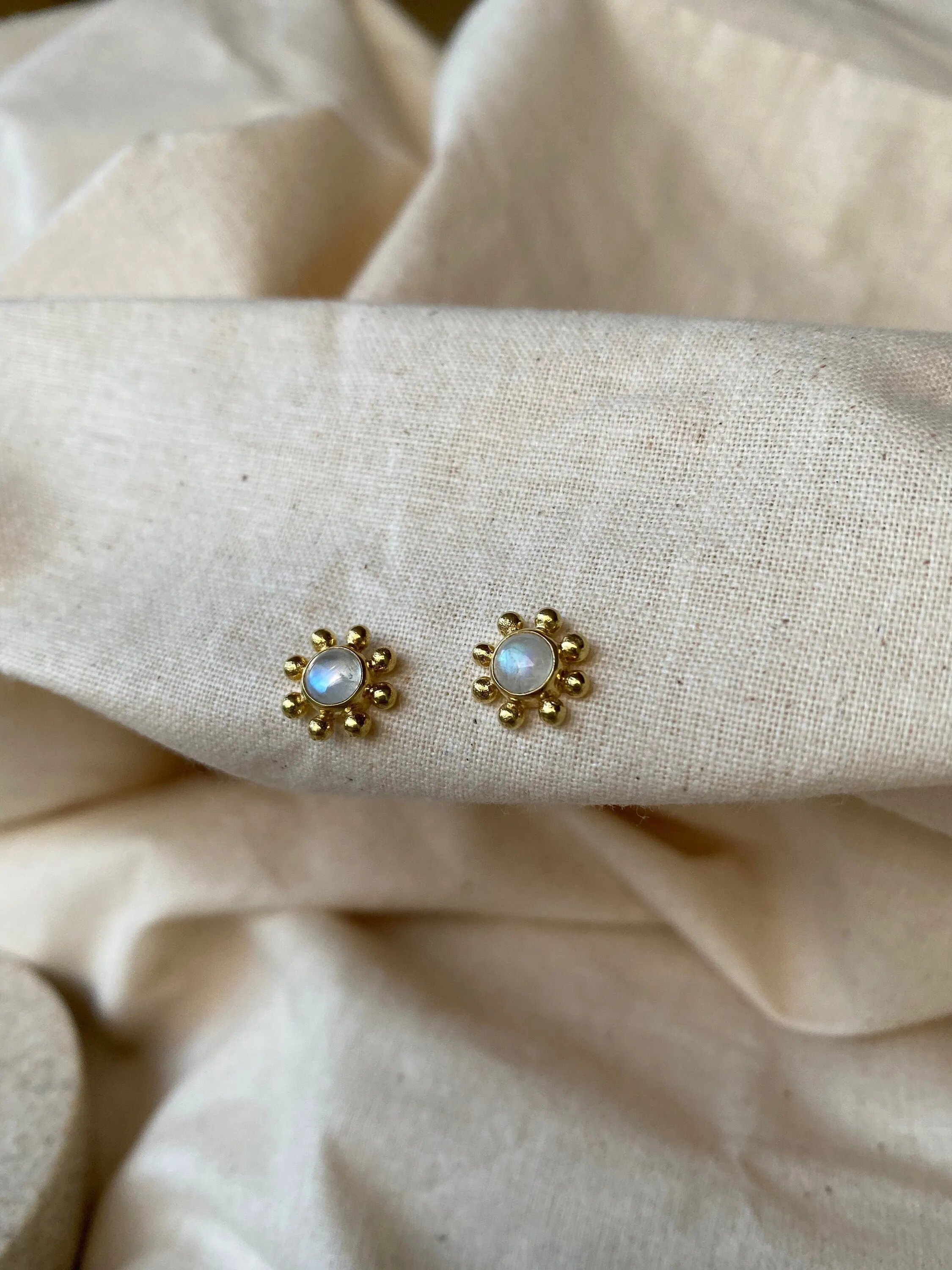 Little Sun 14K Gold Rainbow Moonstone Stud Earrings