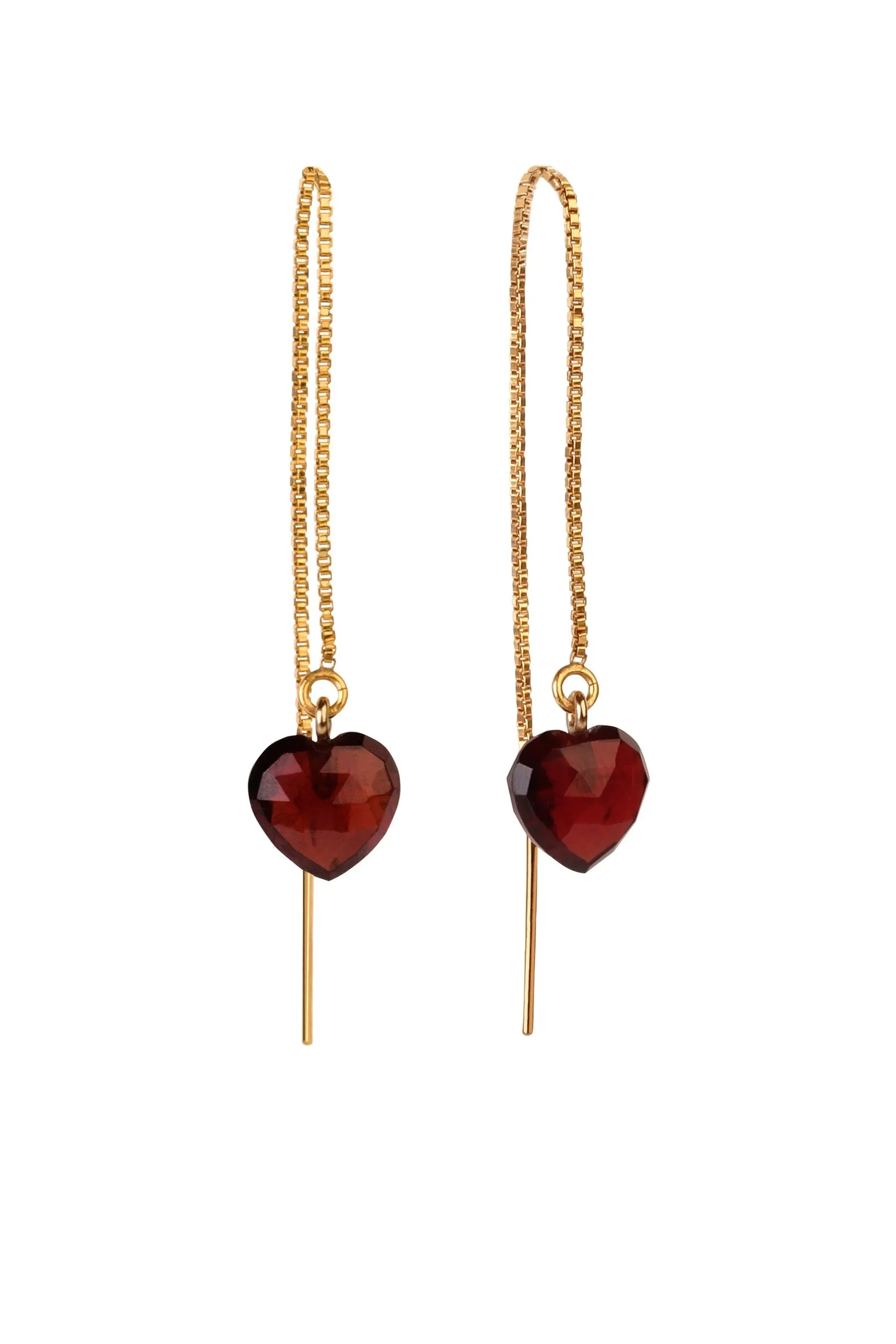 Louise Garnet Heart Threader Earrings