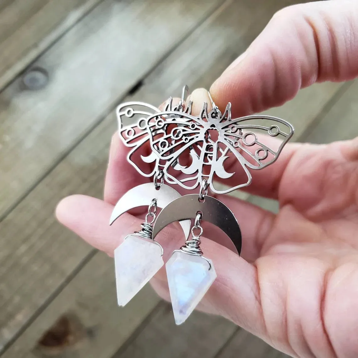 Luna moth moonstone earrings