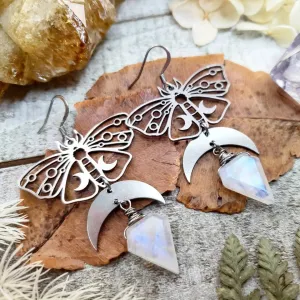 Luna moth moonstone earrings