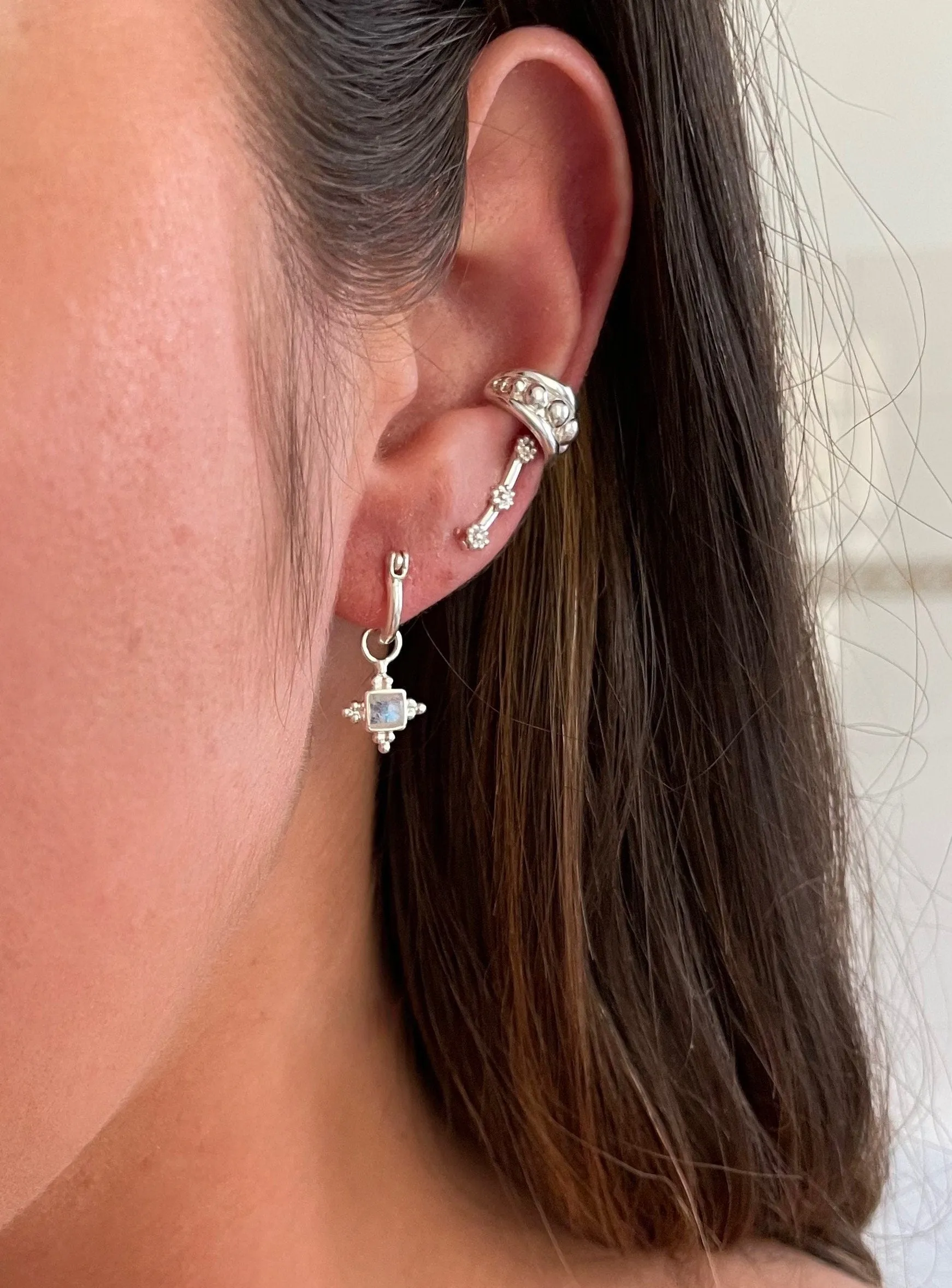 Mahla Sterling Silver Rainbow Moonstone Hoop Earrings