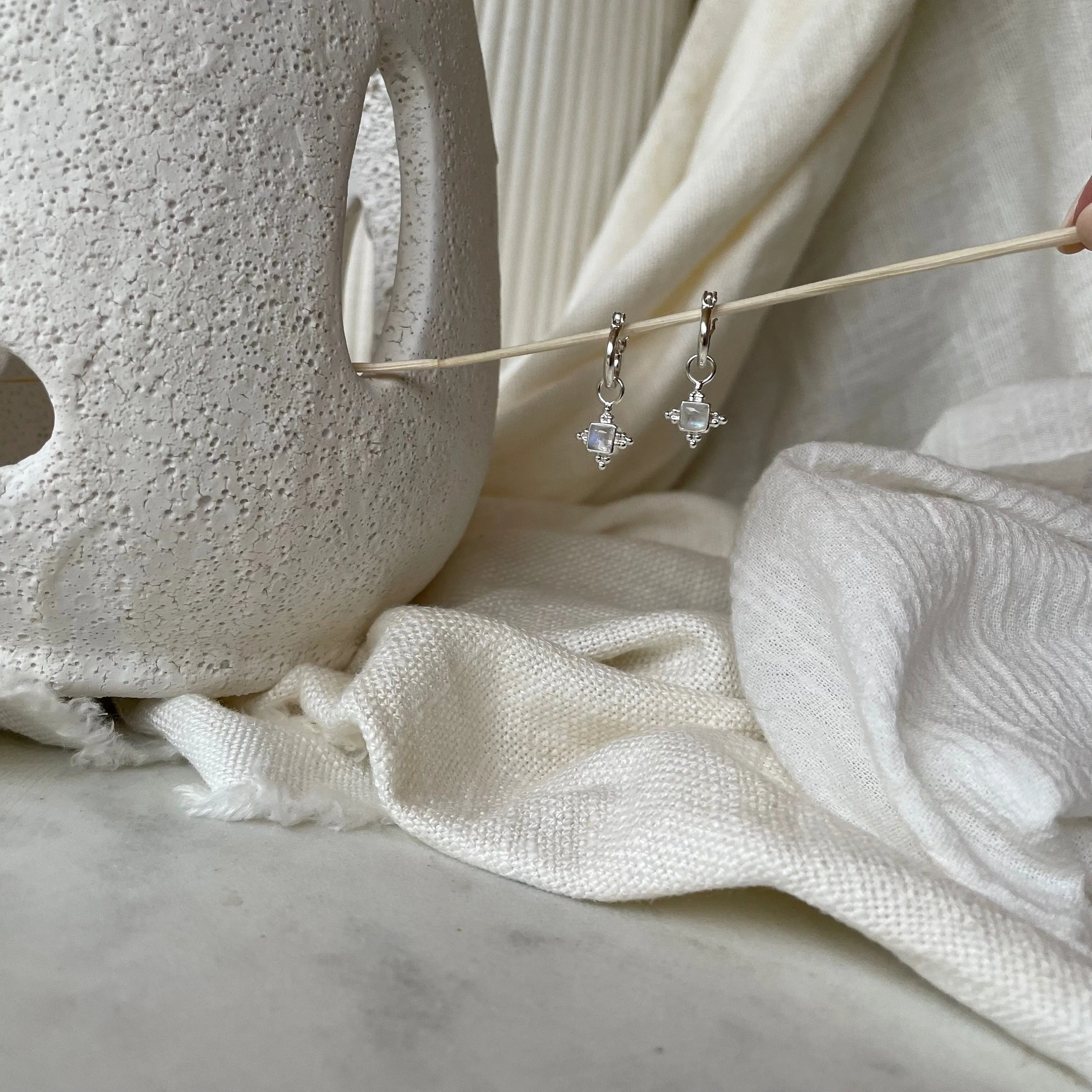 Mahla Sterling Silver Rainbow Moonstone Hoop Earrings