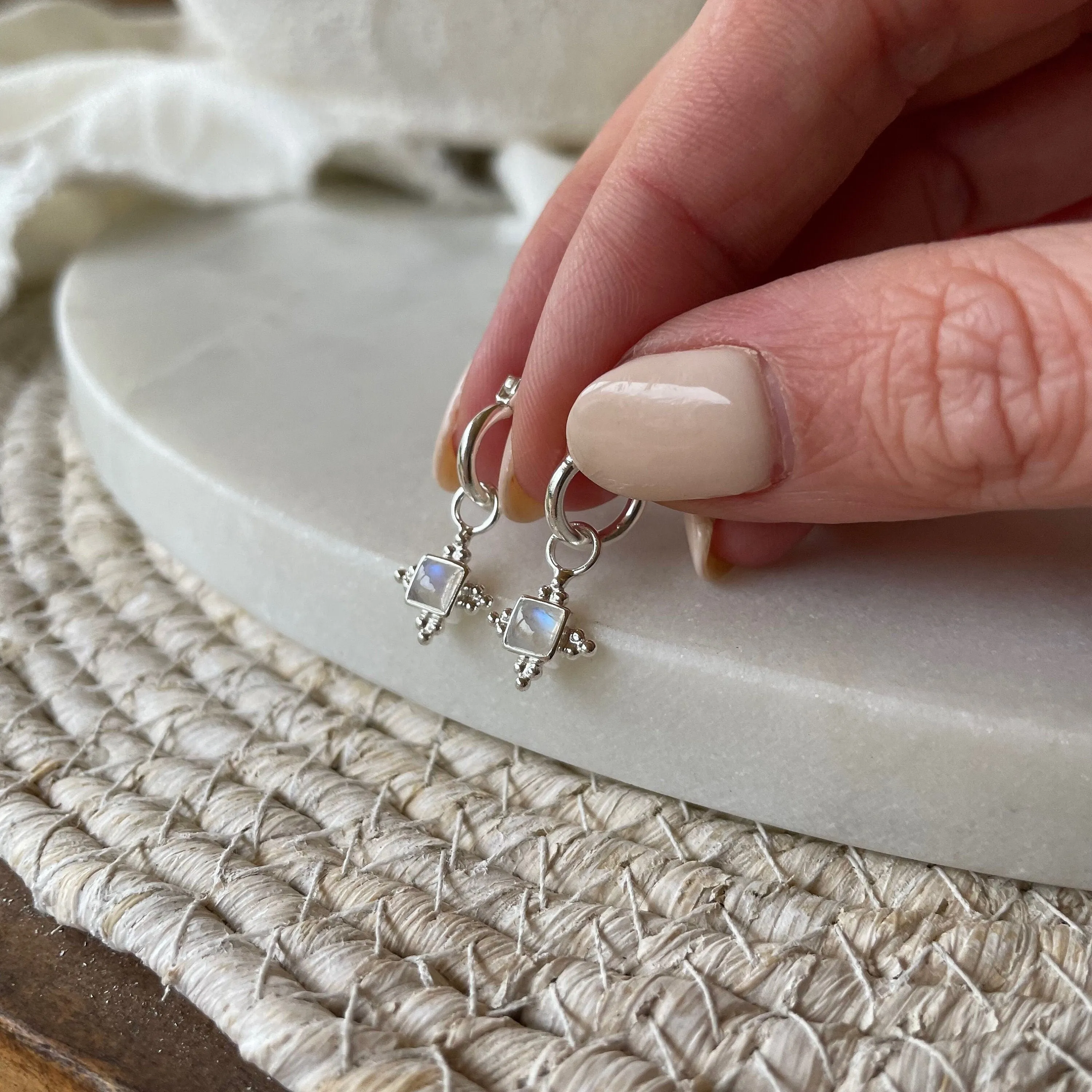 Mahla Sterling Silver Rainbow Moonstone Hoop Earrings