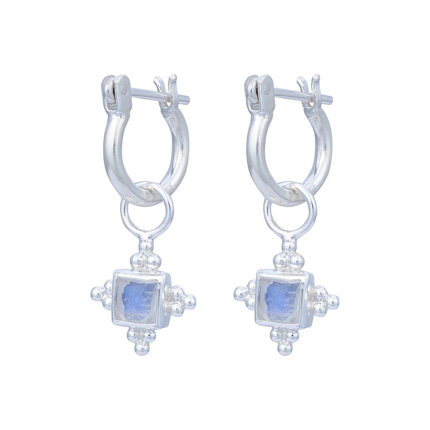 Mahla Sterling Silver Rainbow Moonstone Hoop Earrings