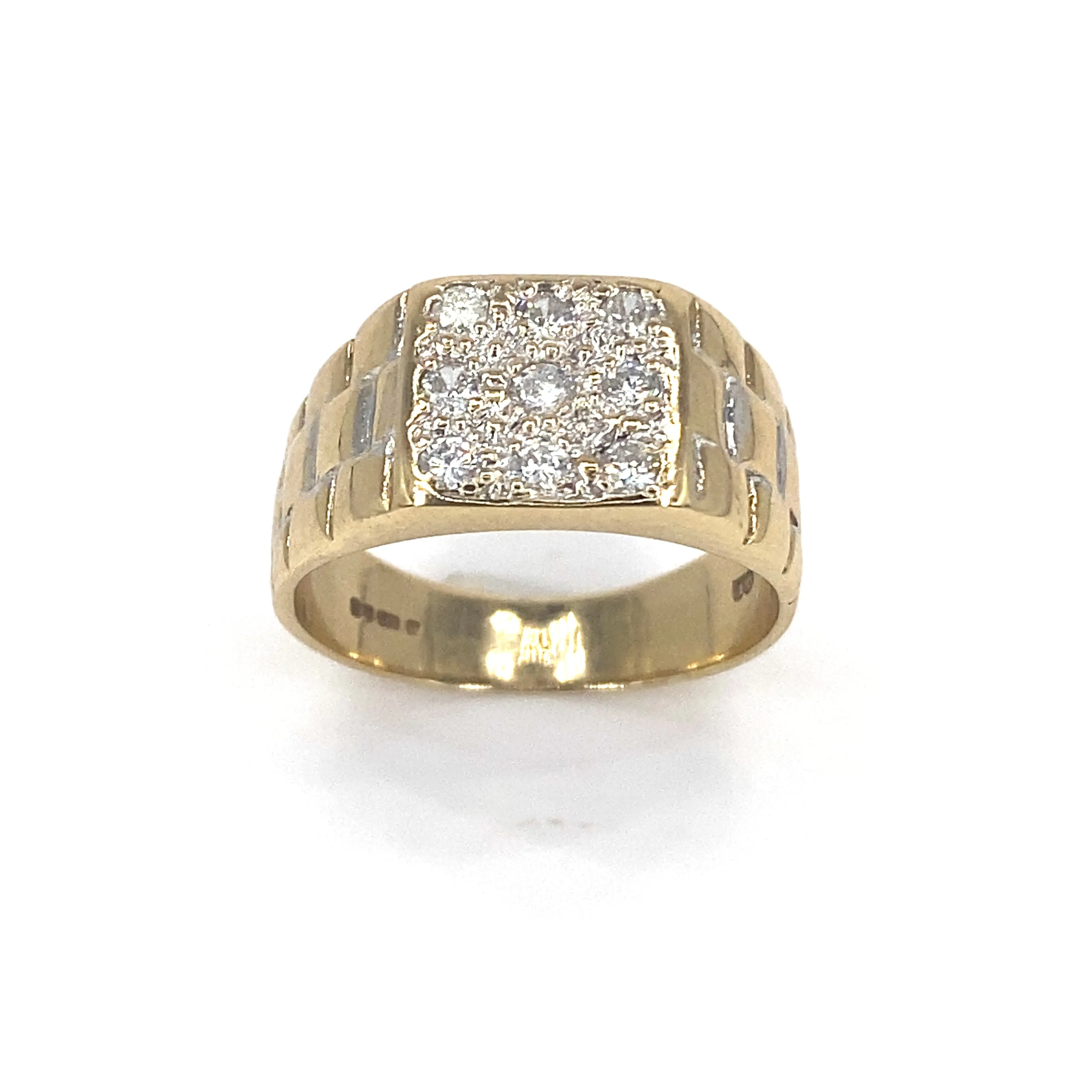 Men’s 9ct Yellow Gold Diamond Signet Watch Link Engraving Ring-0.30ct
