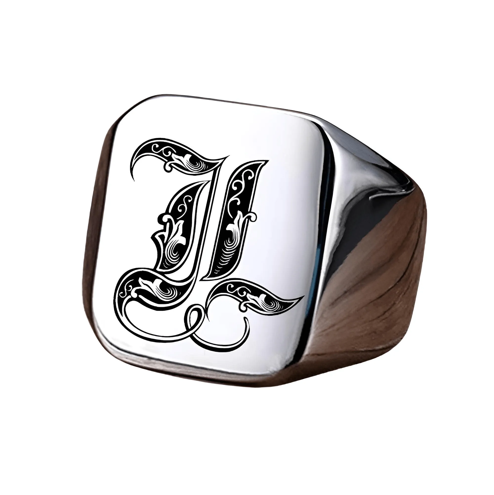 Men's Retro Initial Signet Ring 18mm Bulky Heavy Male Band Stainless Steel Letters Custom Jewelry Gift For Him