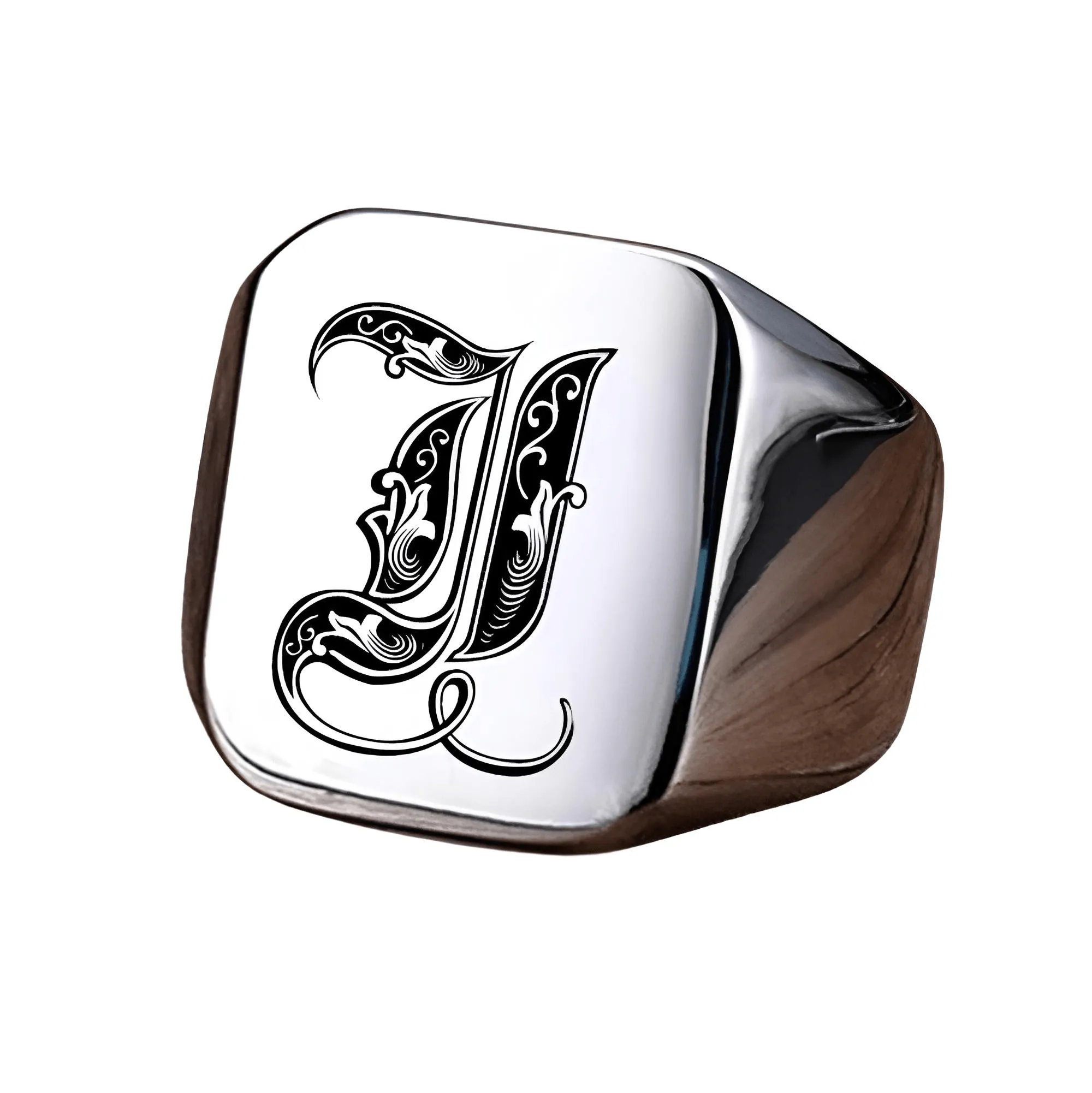 Men's Retro Initial Signet Ring 18mm Bulky Heavy Male Band Stainless Steel Letters Custom Jewelry Gift For Him