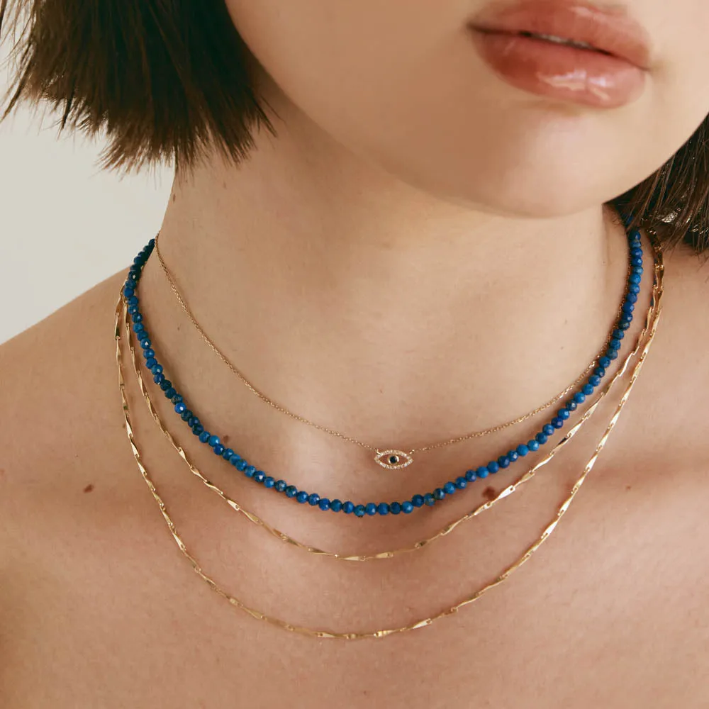Micro Lapis Lazuli Bead Necklace in Gold