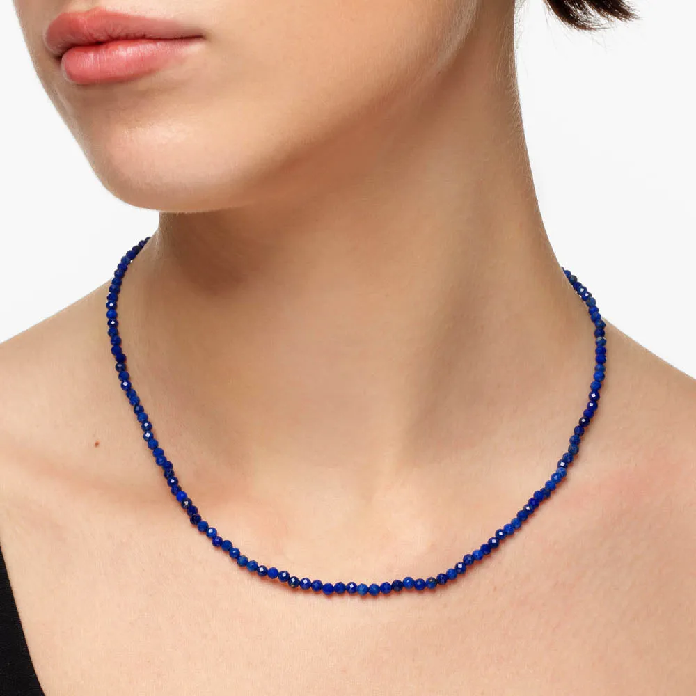 Micro Lapis Lazuli Bead Necklace in Gold