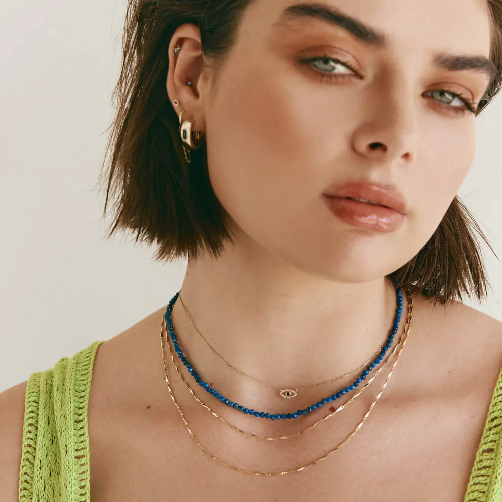 Micro Lapis Lazuli Bead Necklace in Gold