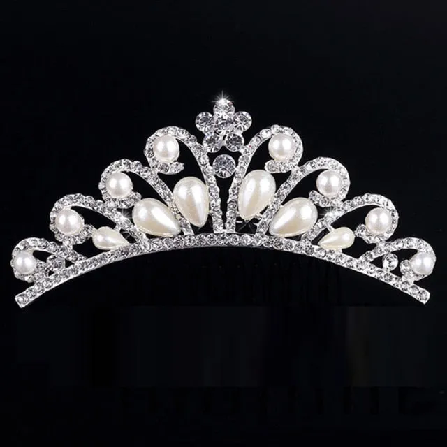 Mini Crystal & Pearl Wedding Tiara w/ Hair Combs