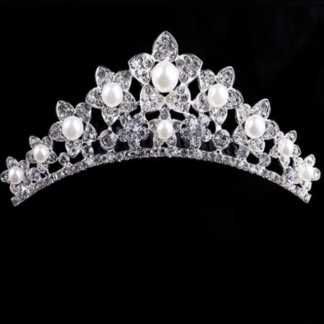 Mini Crystal & Pearl Wedding Tiara w/ Hair Combs