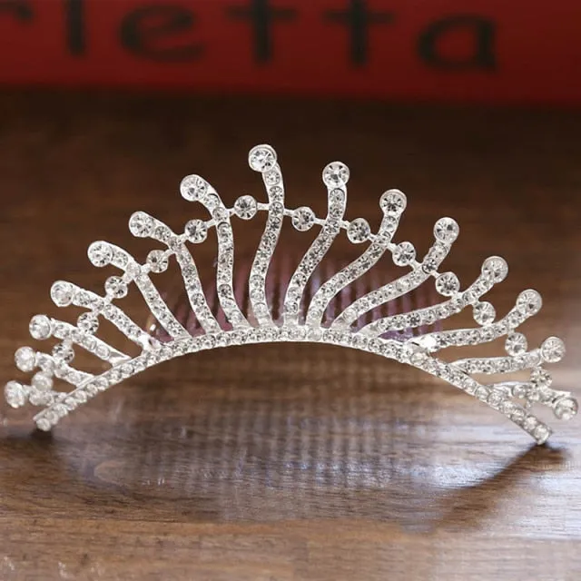 Mini Crystal & Pearl Wedding Tiara w/ Hair Combs